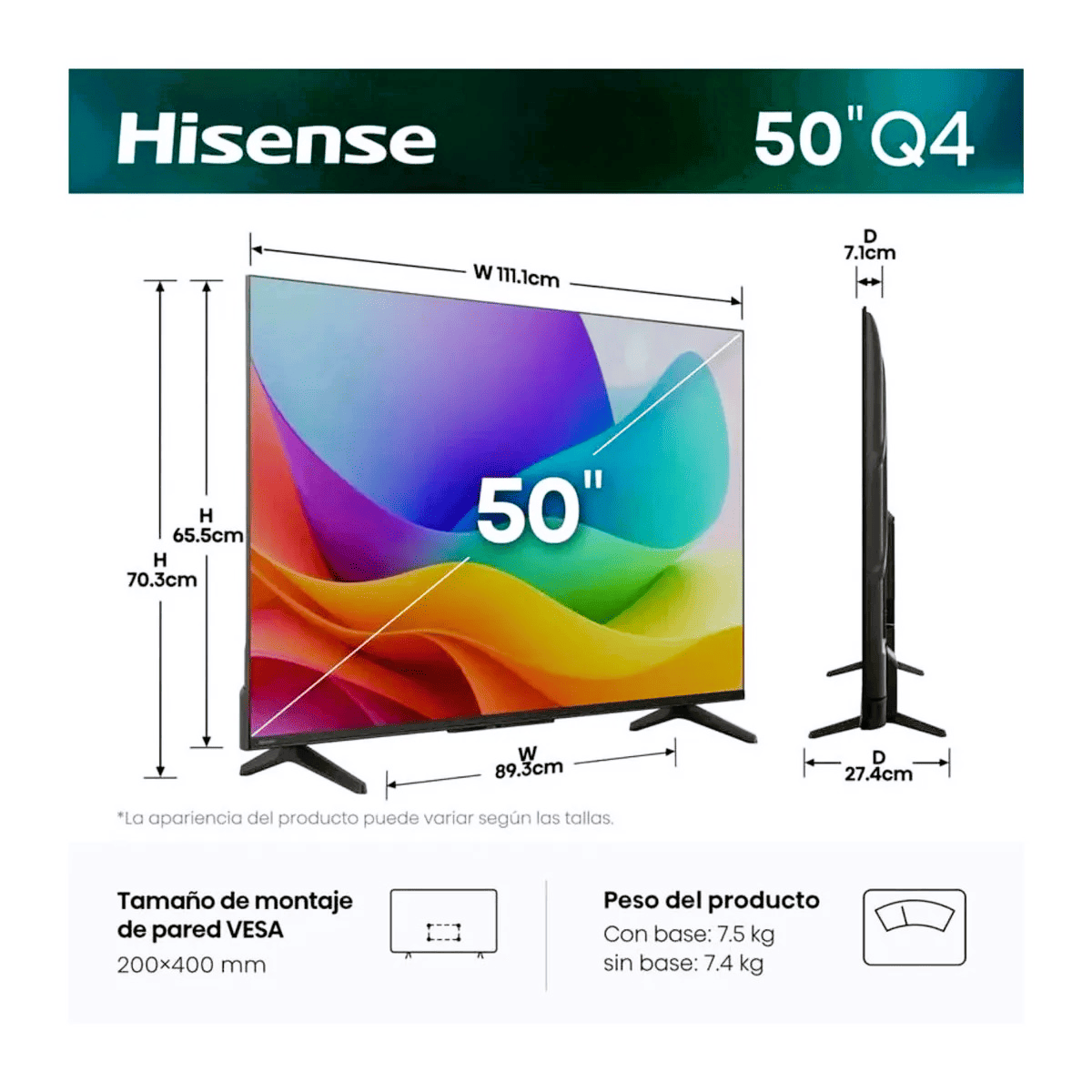 TELEVISOR HISENSE 50 PULGADAS QLED FHD SMART TV 50Q4SV + 2 REGALOS (NUEVO MODELO) - 3
