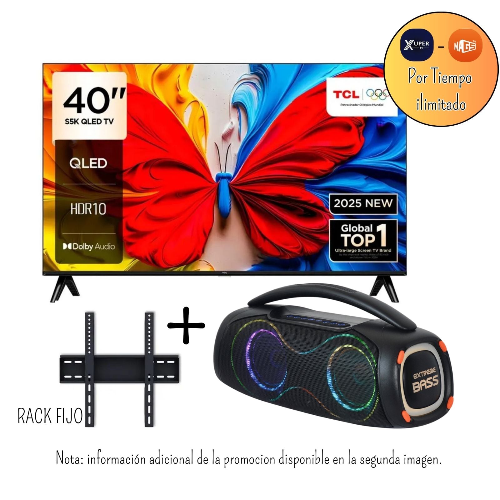 TELEVISOR TCL 40 PULGADAS QLED GOOGLE TV 40S5K + PROMOCION + PARLANTE EWTTO ET-P4300MBC + RACK (COMBO) - 1
