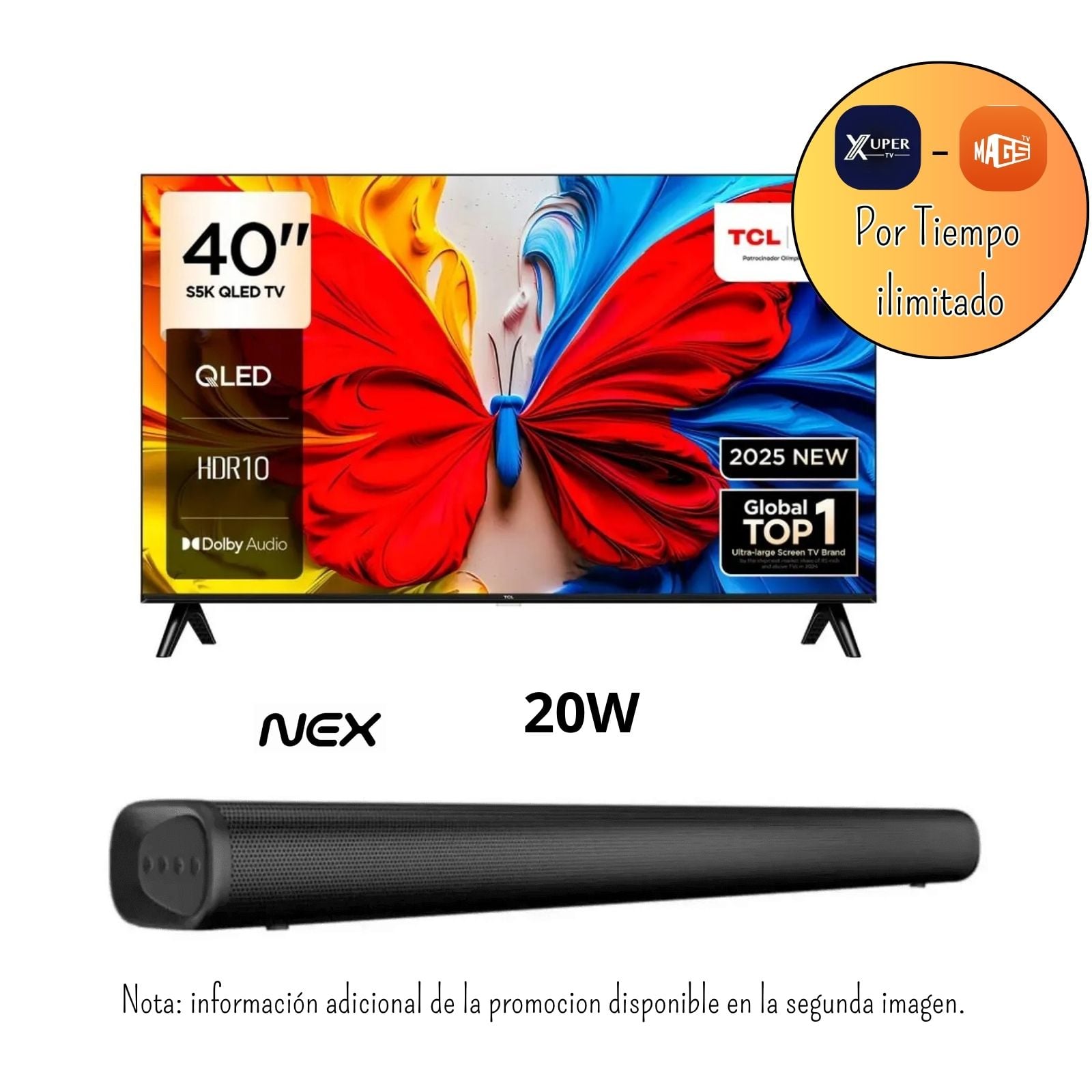TELEVISOR TCL 40 PULGADAS FHD QLED GOOGLE TV 40S5K+ PROMOCION + SOUNDBAR NEX 32” PSB32 POTENCIA (COMBO) - 1