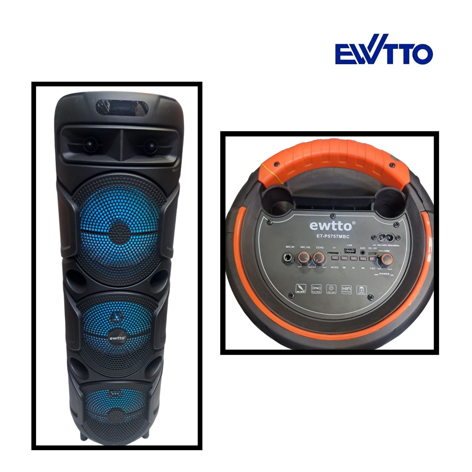 PARLANTE EWTTO EXTREME BASS 3000MAH BT/AUX/USB/TF + 2 MICROFONOS INALAMBRICO ET-P5757MBC - 3