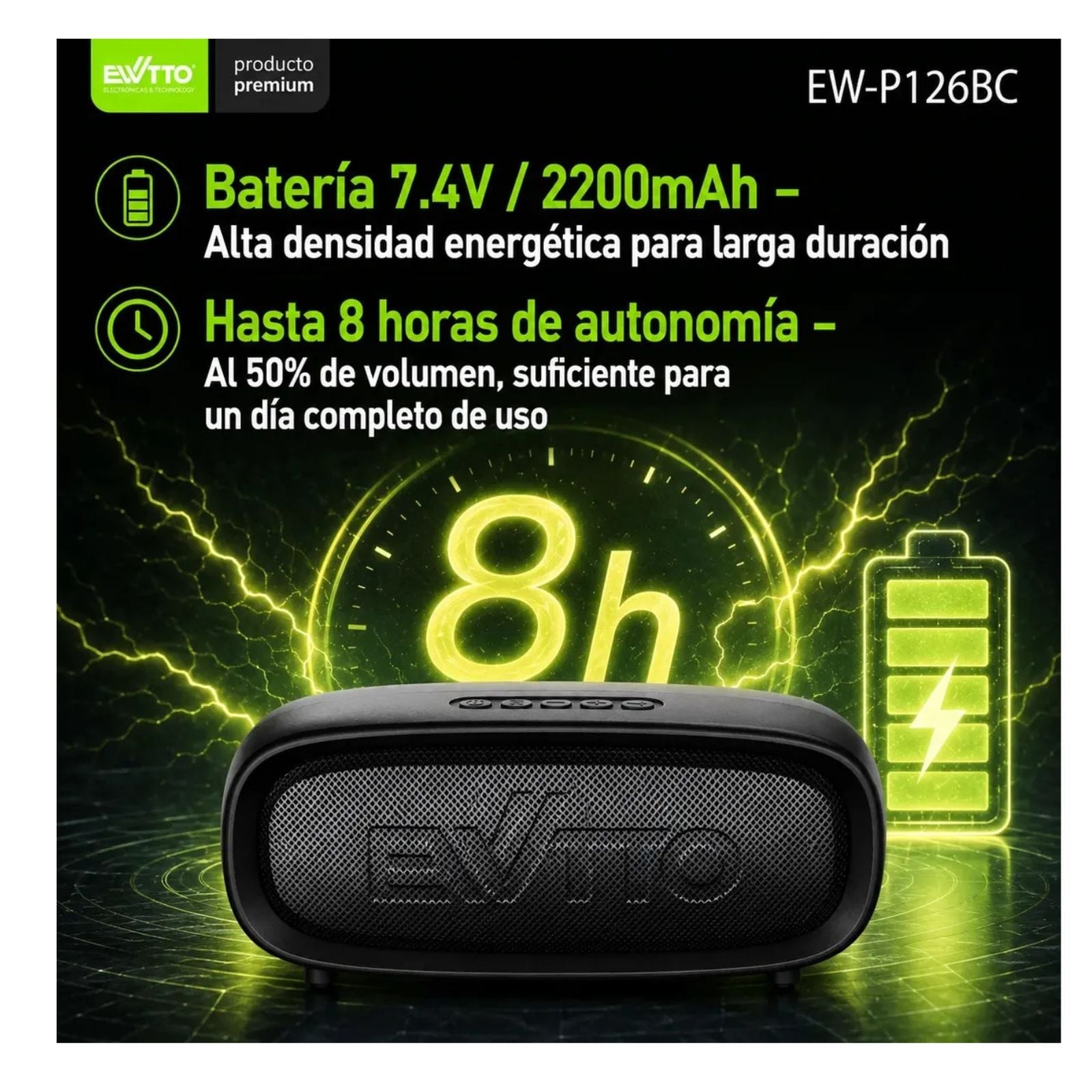 PARLANTE PORTÁTIL EWTTO ALTAVOZ 40W CON AI BASS USB-AUX- TF- TYPE-C EW-P126BC (NUEVO MODELO) - 2