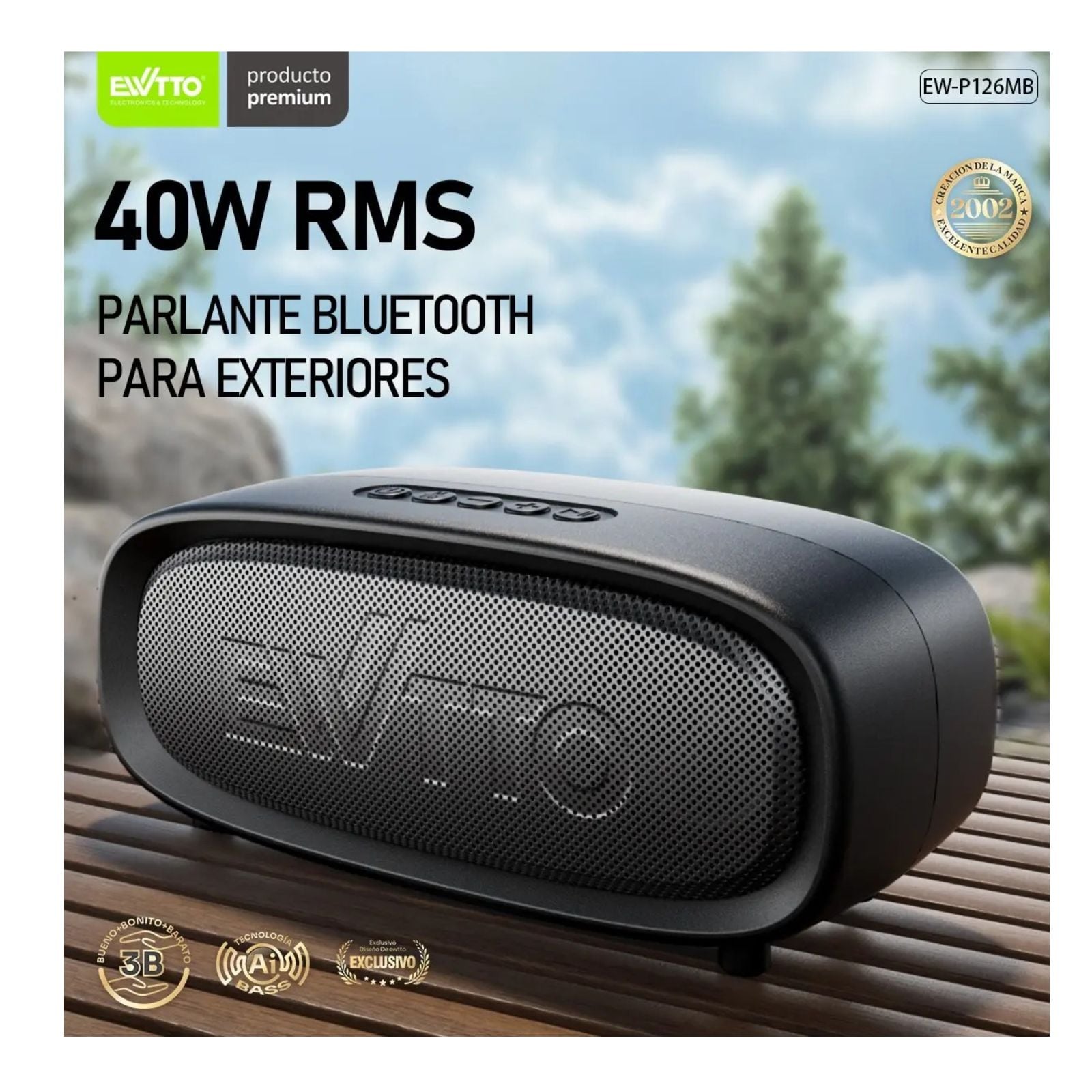 PARLANTE PORTÁTIL EWTTO ALTAVOZ 40W CON AI BASS USB-AUX- TF- TYPE-C EW-P126BC (NUEVO MODELO) - 4