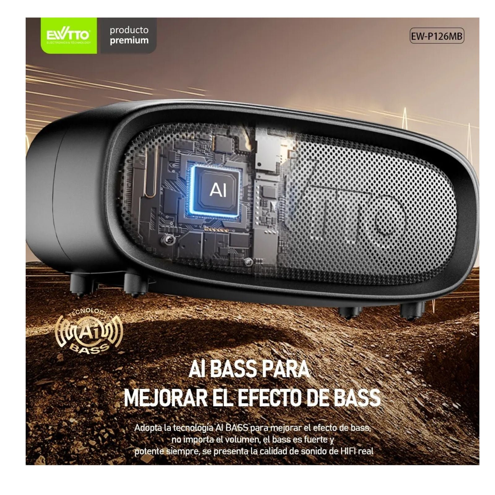PARLANTE PORTÁTIL EWTTO ALTAVOZ 40W CON AI BASS USB-AUX- TF- TYPE-C EW-P126BC (NUEVO MODELO) - 5