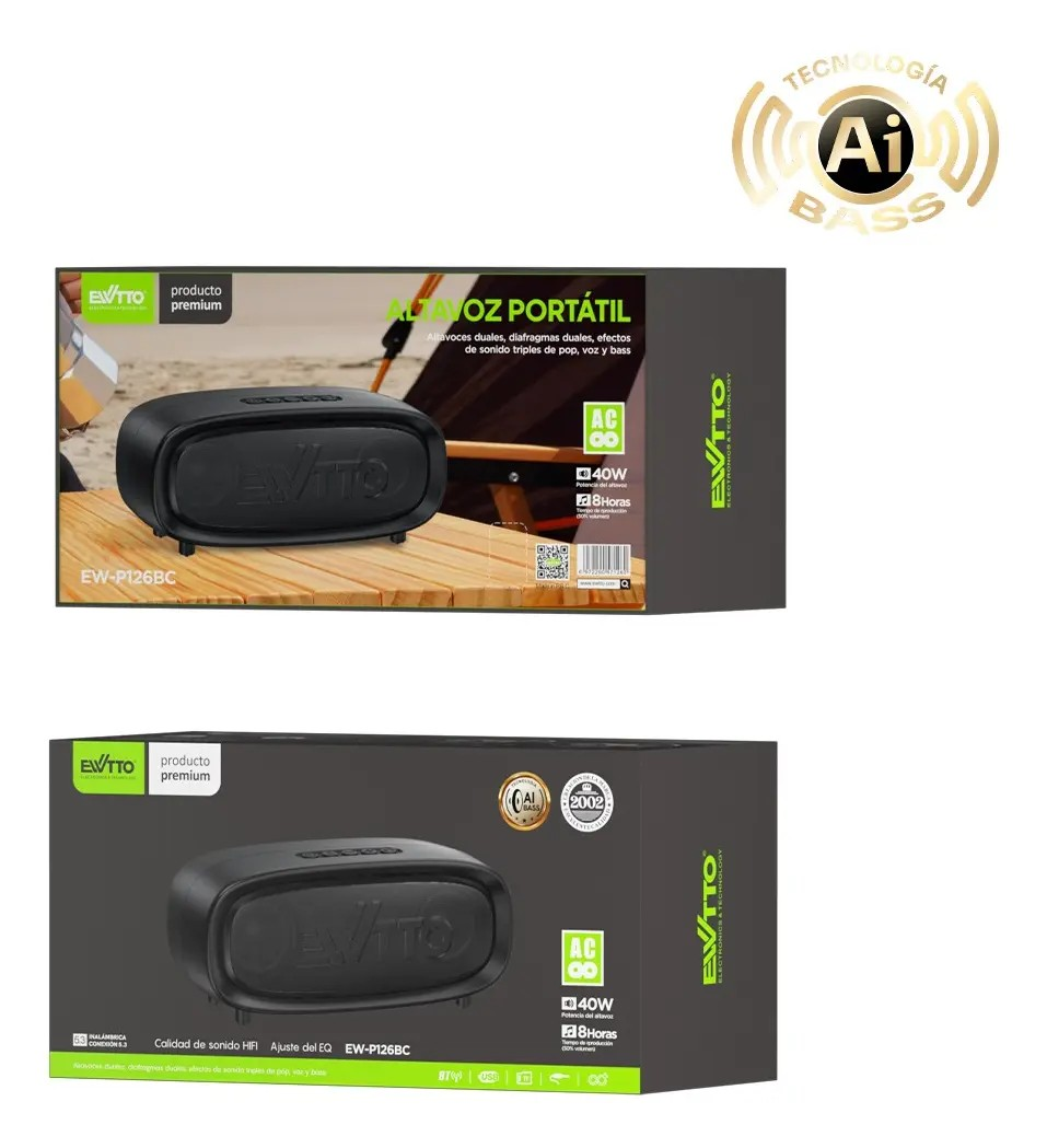 PARLANTE PORTÁTIL EWTTO ALTAVOZ 40W CON AI BASS USB-AUX- TF- TYPE-C EW-P126BC (NUEVO MODELO) - 6