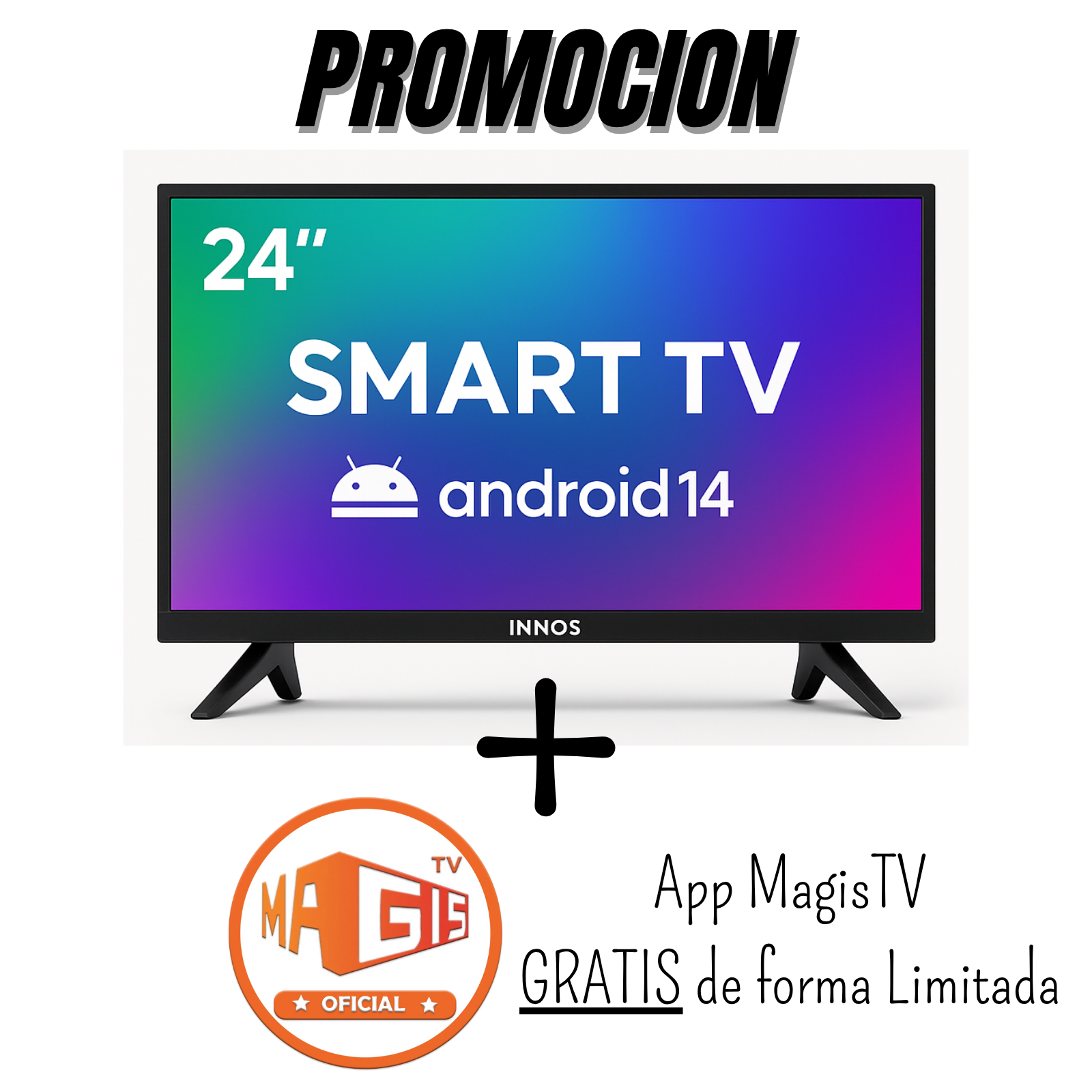 TELEVISOR INNOS 24 PULGADAS HD SMART TV ANDROID 14 1GB/8GB S2402KU + X*U*P*E*R ILIMITADO (2026) - 1