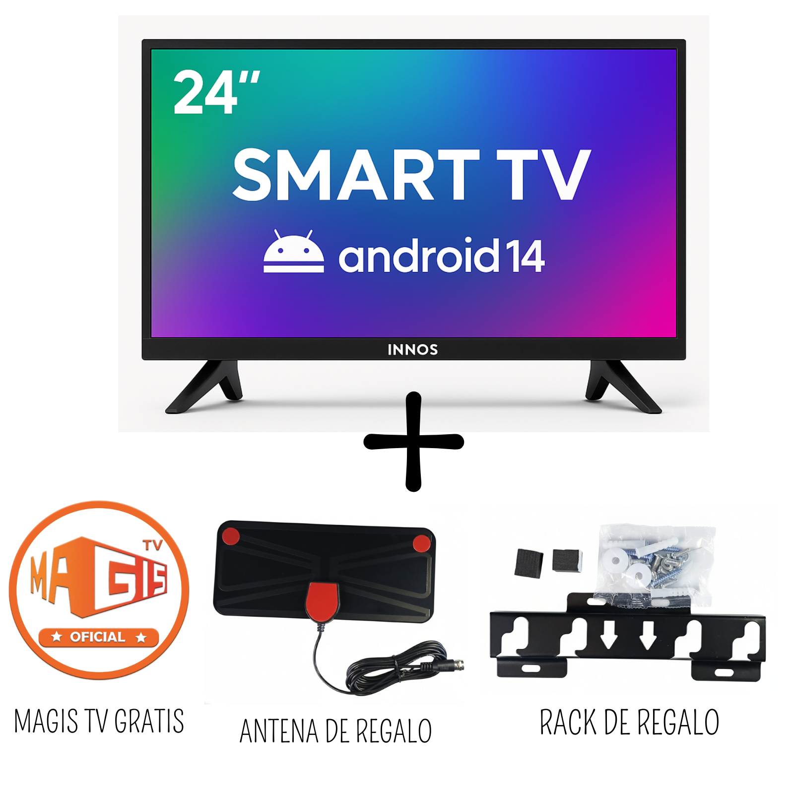 TELEVISOR INNOS 24 PULGADAS HD SMART TV ANDROID 14 S2402KU + X*U*P*E*R ILIMITADO + 2 REGALOS (2026) - 1