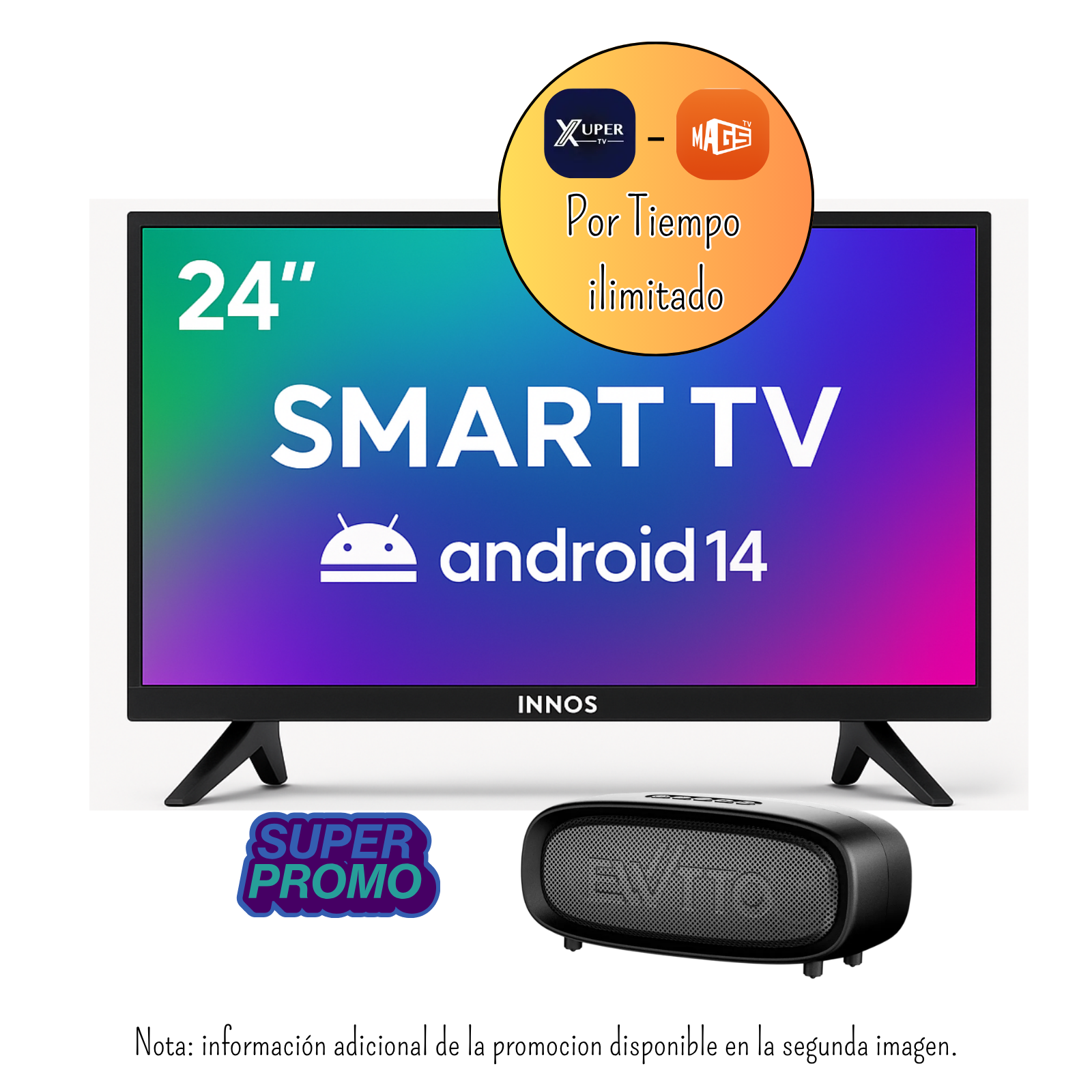 TELEVISOR INNOS 24 PULGADAS SMART TV S2402KU + X*U*P*E*R ILIMITADO + PARLANTE EWTTO 40W EW-P126BC - 1