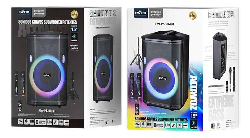 PARLANTE BLUETOOTH EWTTO 1000 WATTS 7 MODOS DE LUZ 2 LÁMPARAS DE FLASH + 2 MICRÓFONOS EW-P533MBT - 7