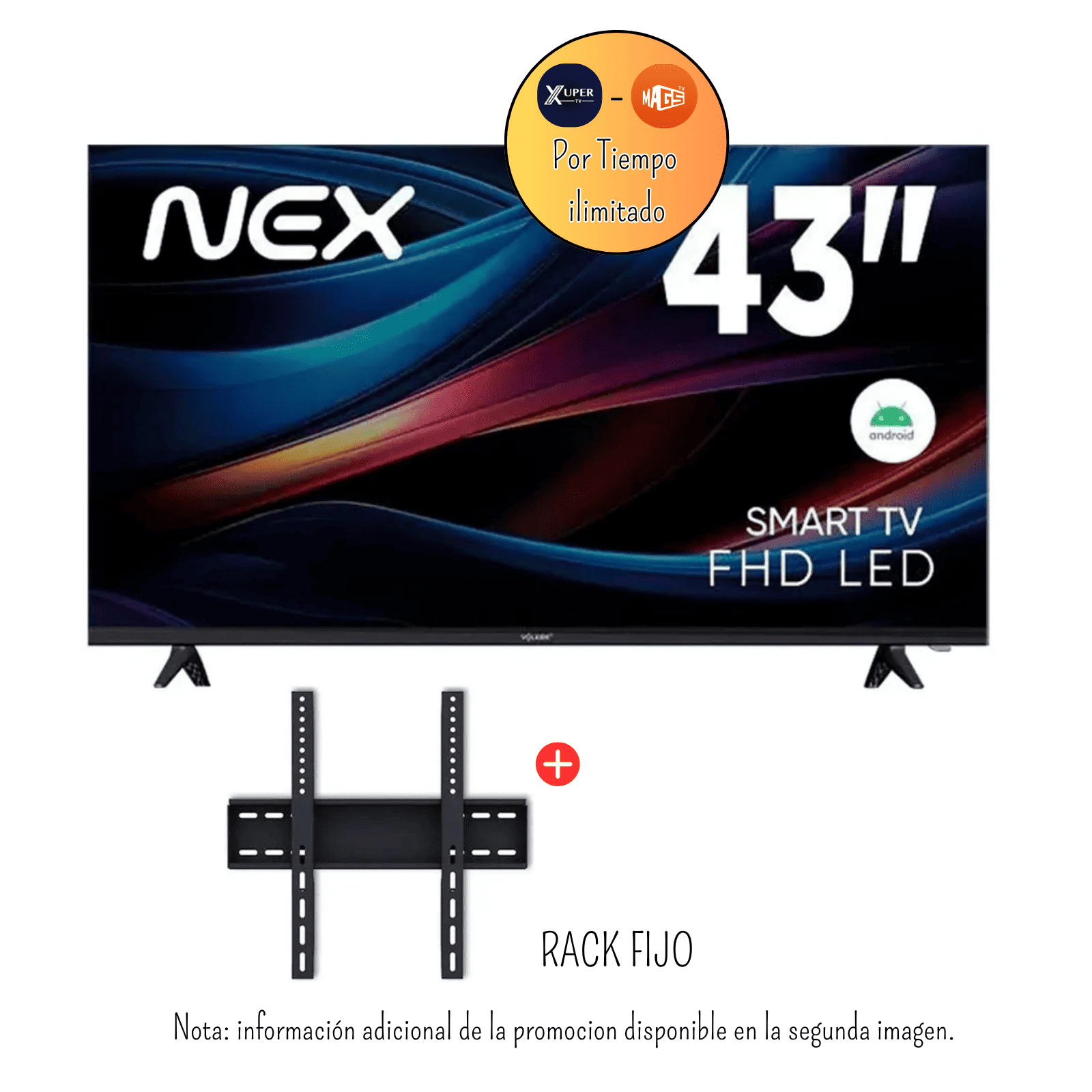 TELEVISOR NEX 43 PULGADAS FHD ANDROID 14 TVLED43S + M*A*G*I*S*T*V* ILIMITADO + RACK - 1