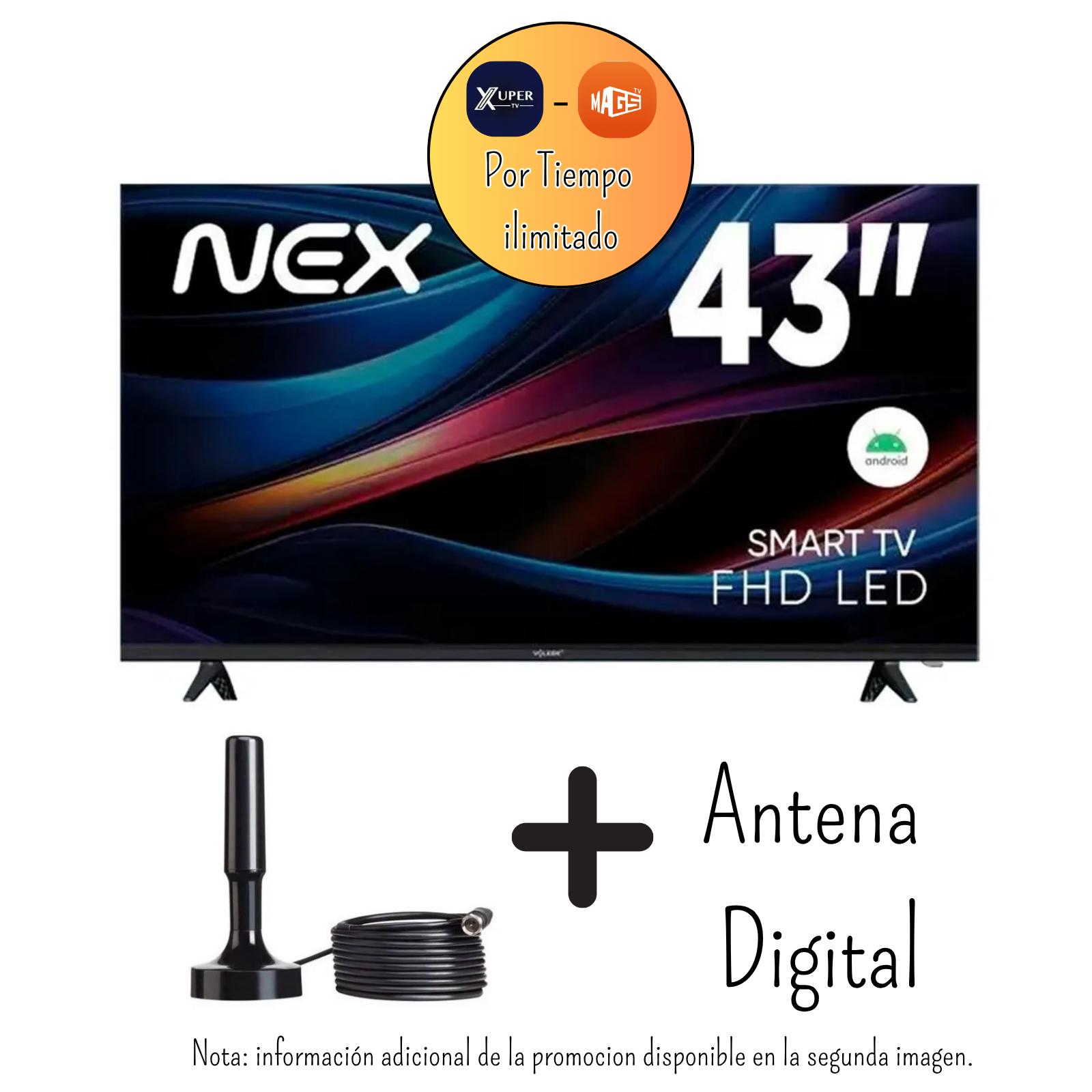 TELEVISOR NEX 43 PULGADAS FHD ANDROID 14 TVLED43S + M*A*G*I*S*T*V* ILIMITADO + ANTENA DIGITAL - 1