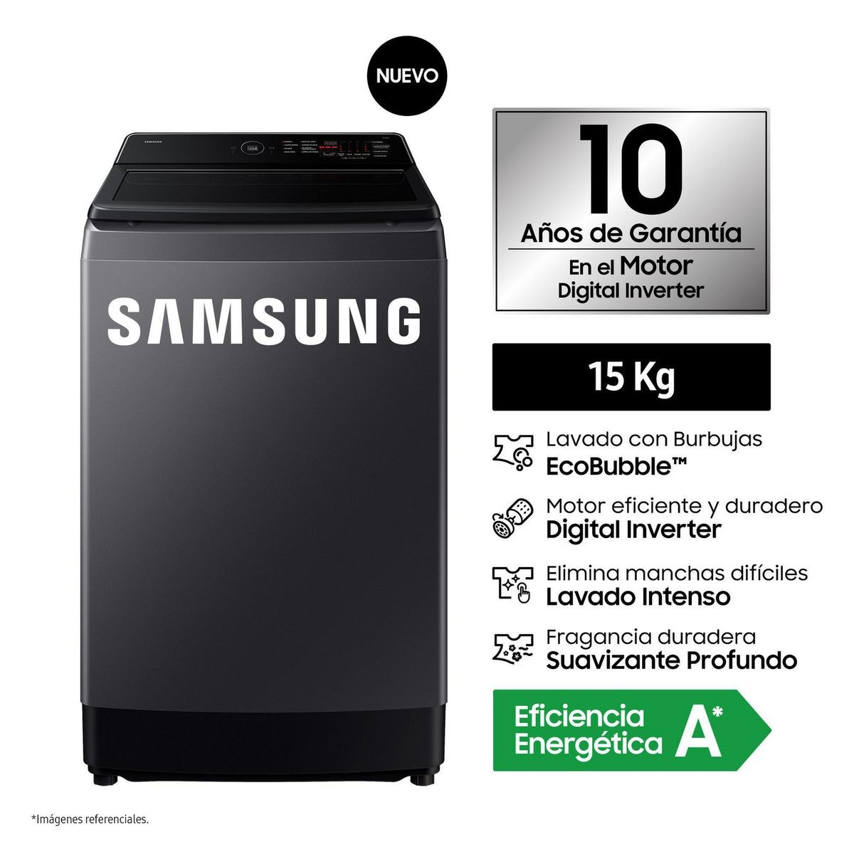 LAVADORA SAMSUNG 15 KILOS CARGA SUPERIOR WA40F15E4CPE + DETERGENTE LIQUIDO SAPOLIO 1L. (MODELO 2026) - 2