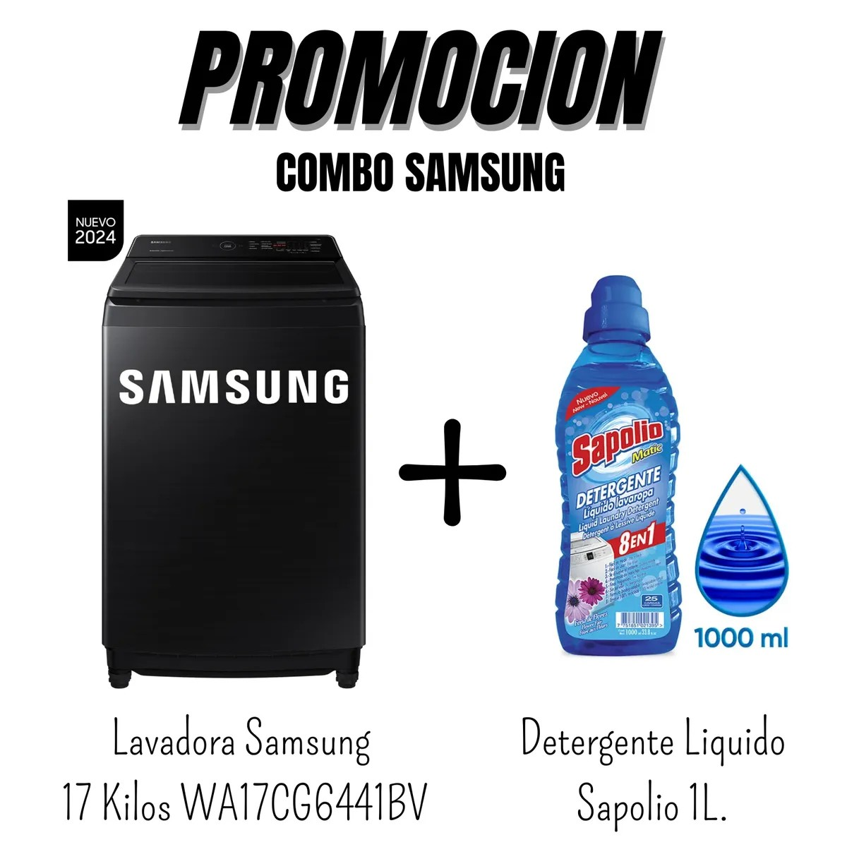 LAVADORA SAMSUNG AUTOMÁTICA 17 KILOS ECOBUBBLE NEGRO WA17CG6441BV - 1