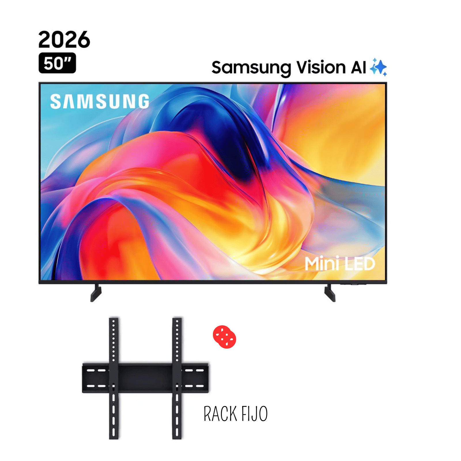 TELEVISOR SAMSUNG 50 PULGADAS 4K VISION AI SMART TV UN50M70HAGXPE + RACK FIJO - 1