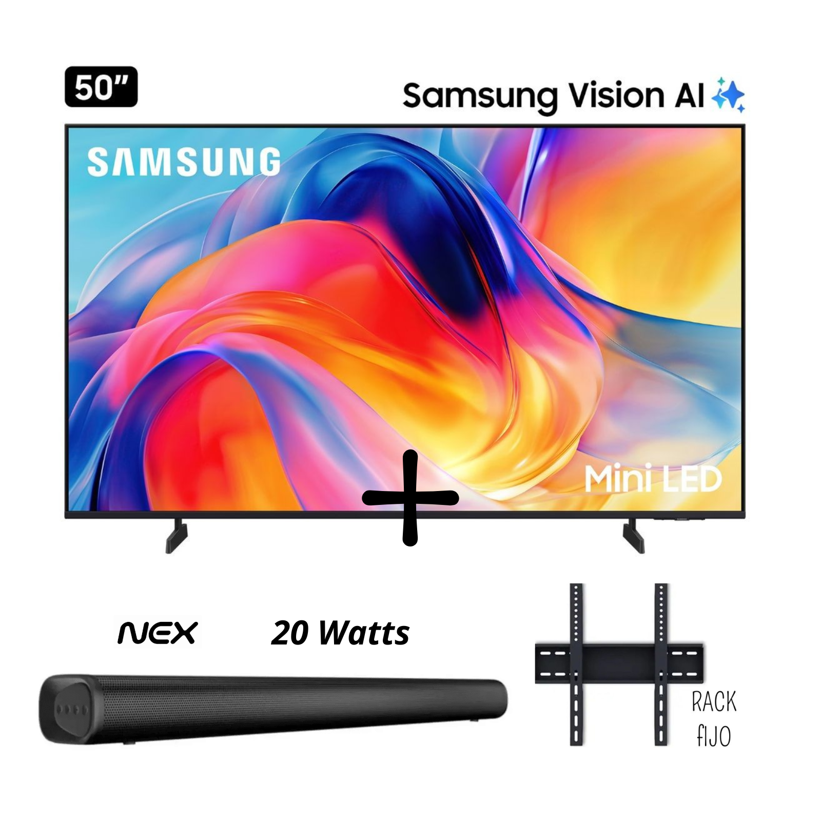 TELEVISOR SAMSUNG 50 PULGADAS UHD 4K UN50M70HAGXPE + SOUNDBAR NEX PSB32 + RACK - 1
