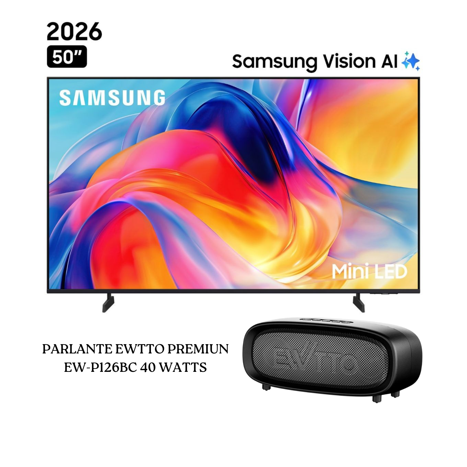 TELEVISOR SAMSUNG 50 PULGADAS UHD 4K VISION AI UN50M70HAGXPE + PARLANTE EWTTO EW-P126BC - 1