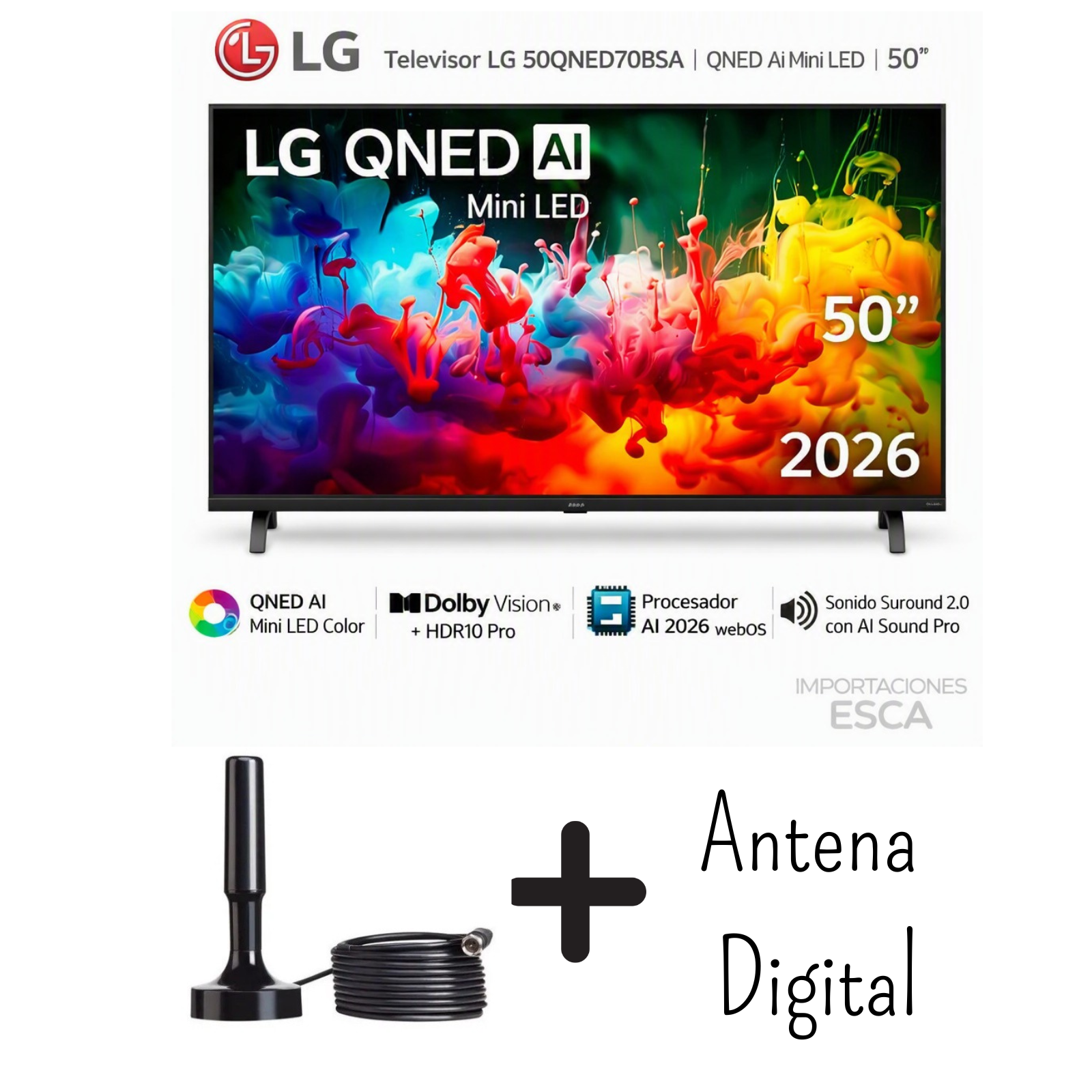 TELEVISOR LG 50 PULGADAS QNED MINI-LED UHD 4K 50QNED70BSA + CONTROL MAGIC + ANTENA DIGITAL - 1