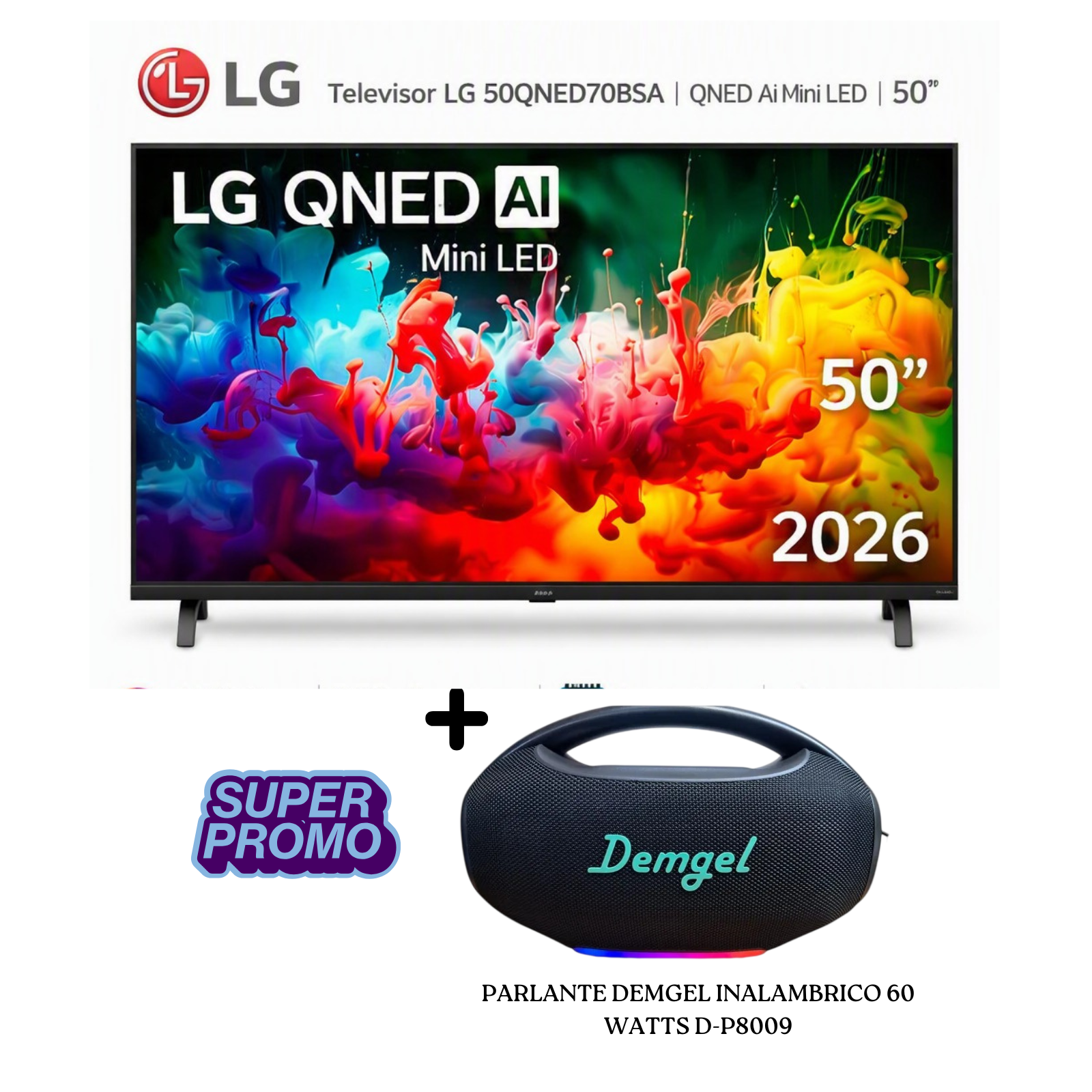 TELEVISOR LG 50 PULGADAS QNED MINI-LED UHD 4K 50QNED70BSA + PARLANTE DEMGEL 60 WATTS D-P8009 - 1