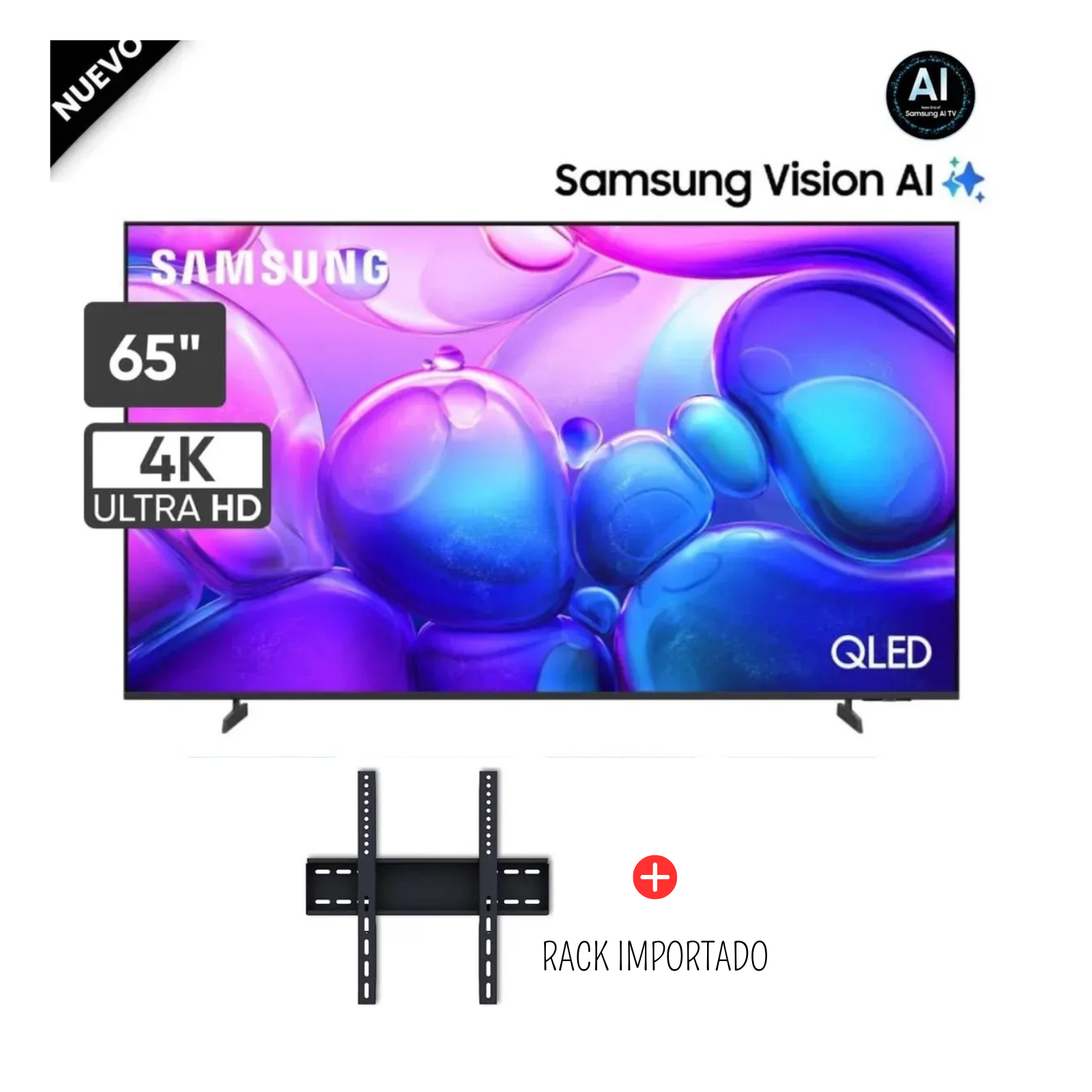 TELEVISOR SAMSUNG 65 PULGADAS QLED UHD 4K TIZENOS SMART TV QN65Q6FAAGXPE + RACK FIJO - 1