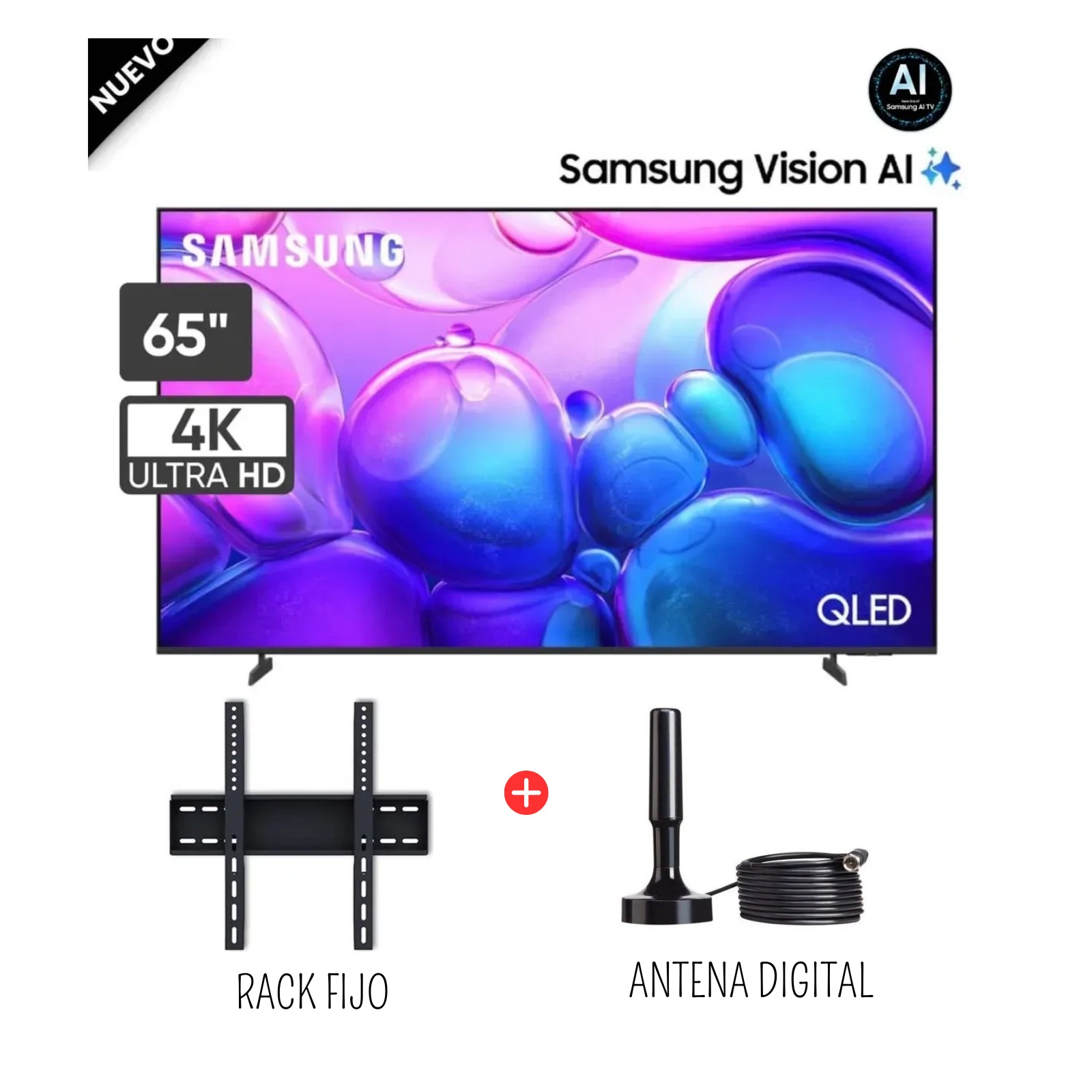 TELEVISOR SAMSUNG 65 PULGADAS QLED UHD 4K TIZENOS QN65Q6FAAGXPE + ANTENA DIGITAL + RACK FIJO - 1