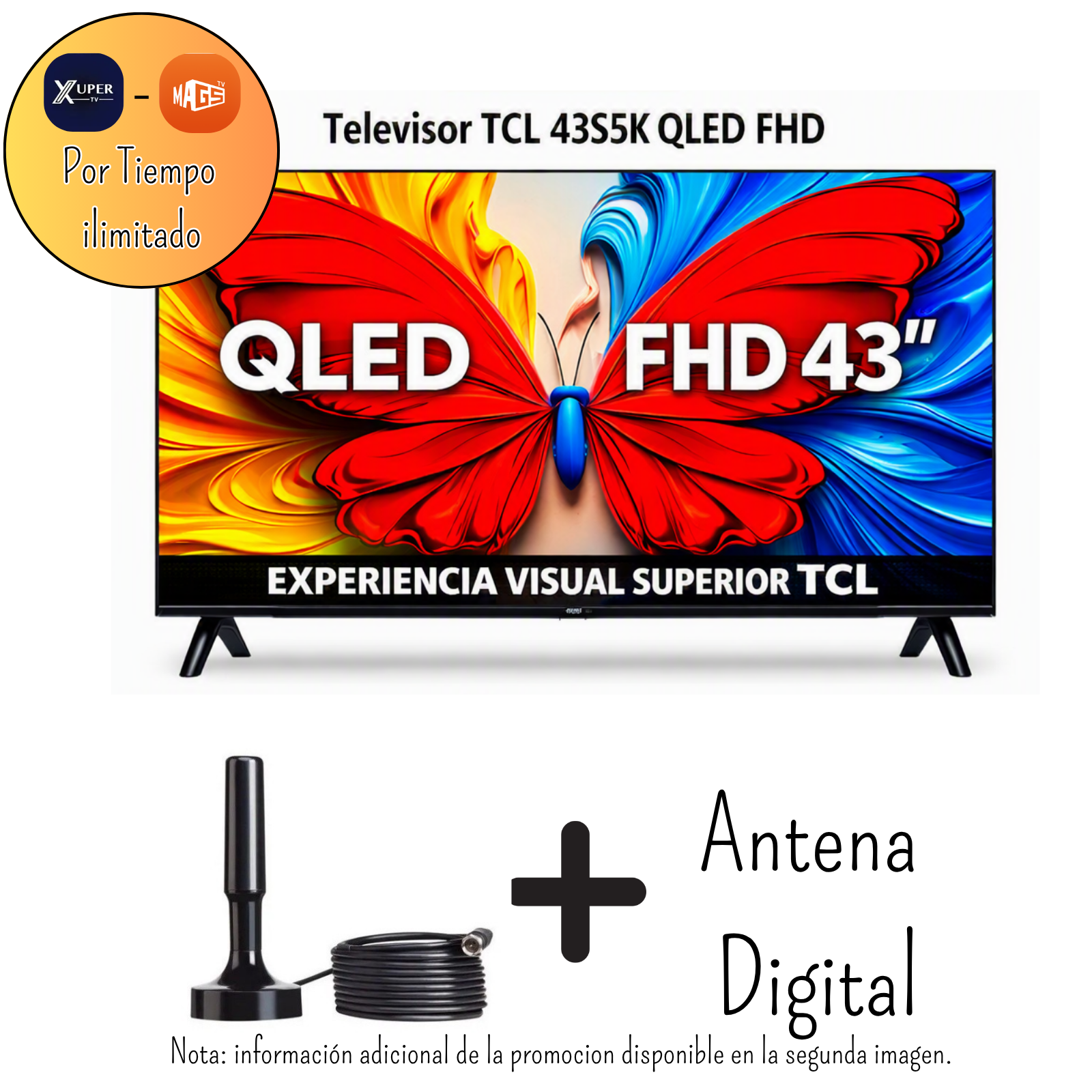 TELEVISOR TCL 43 PULGADAS FHD QLED GOOGLE TV SMART TV 43S5K + PROMOCIÓN + ANTENA DIGITAL - 1