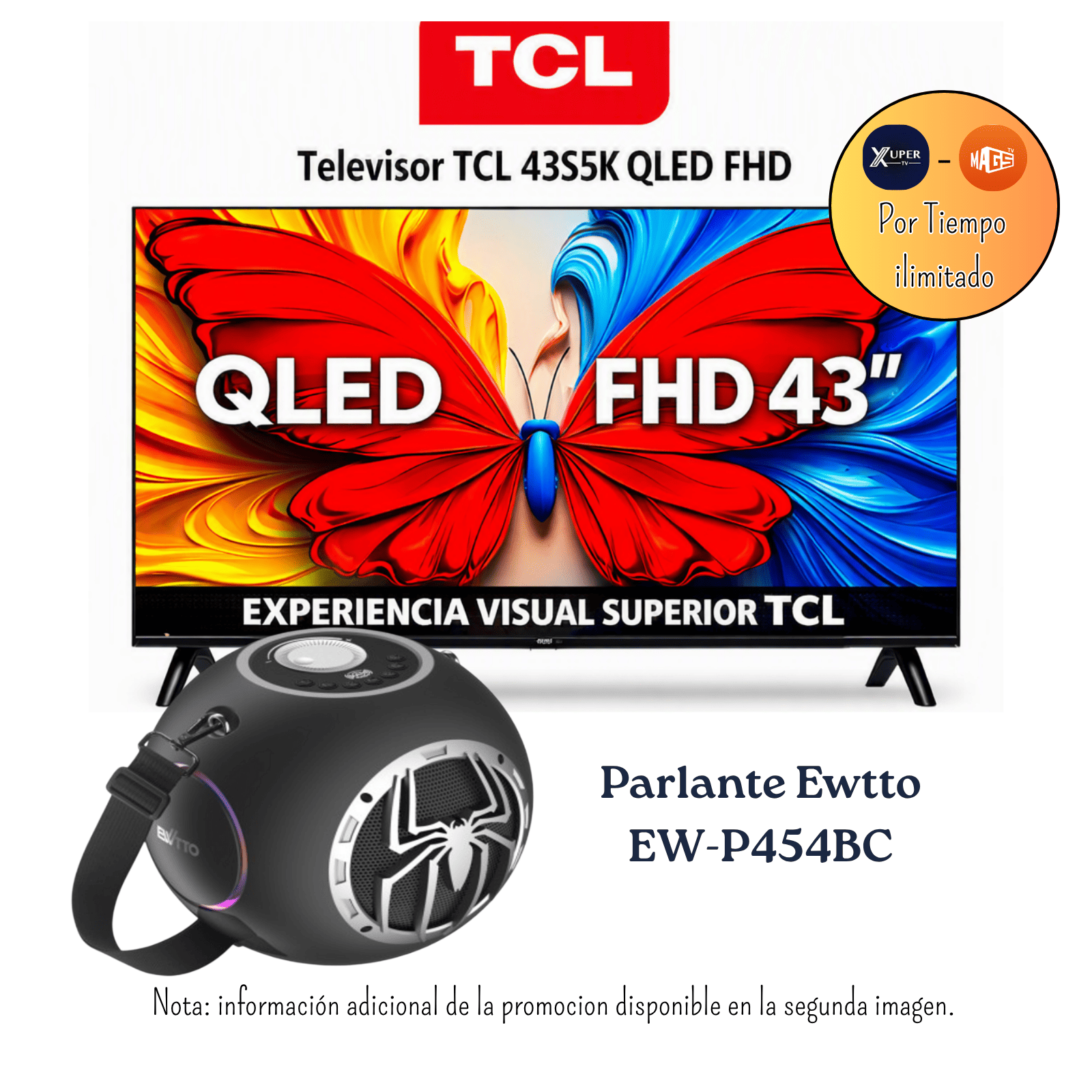 TELEVISOR TCL 43 PULGADAS FHD QLED GOOGLE TV  43S5K + PROMOCIÓN + PARLANTE EWTTO 60 WATTS EW-P454BC - 1