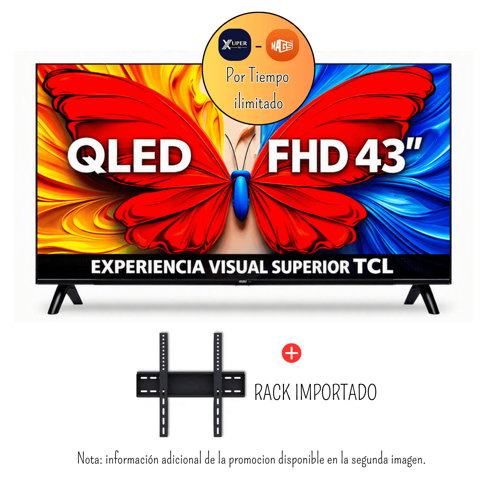 TELEVISOR TCL 43 PULGADAS FHD QLED GOOGLE TV SMART TV 43S5K + PROMOCIÓN + RACK - 1