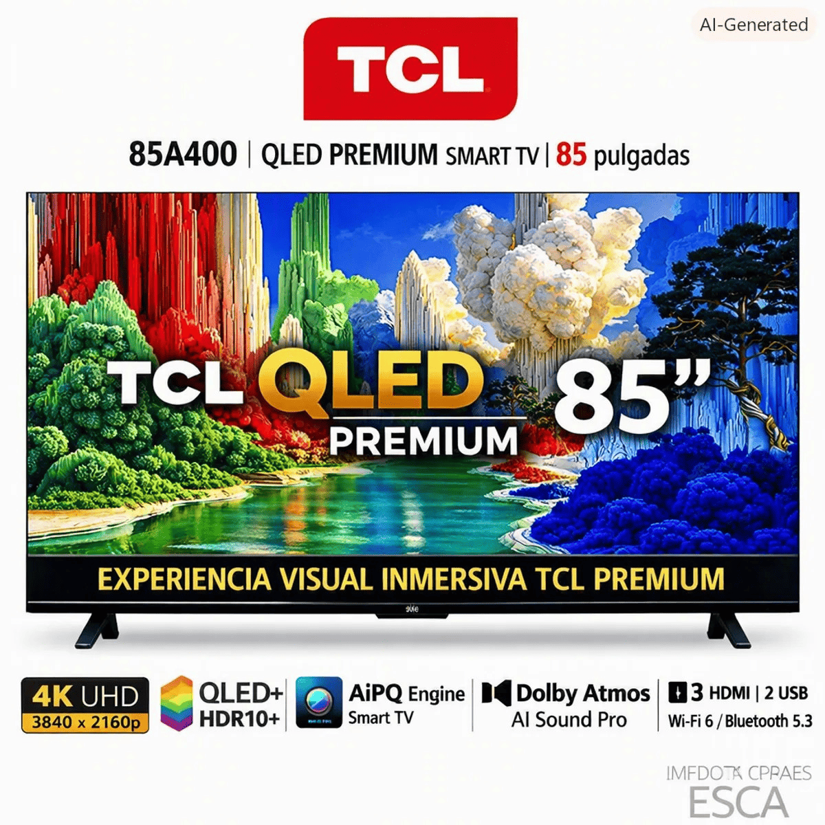 TELEVISOR TCL 85 PULGADAS PREMIUM QLED UHD 4K 85A400 + PROMOCIÓN + RACK FIJO + ANTENA DIGITAL - 3