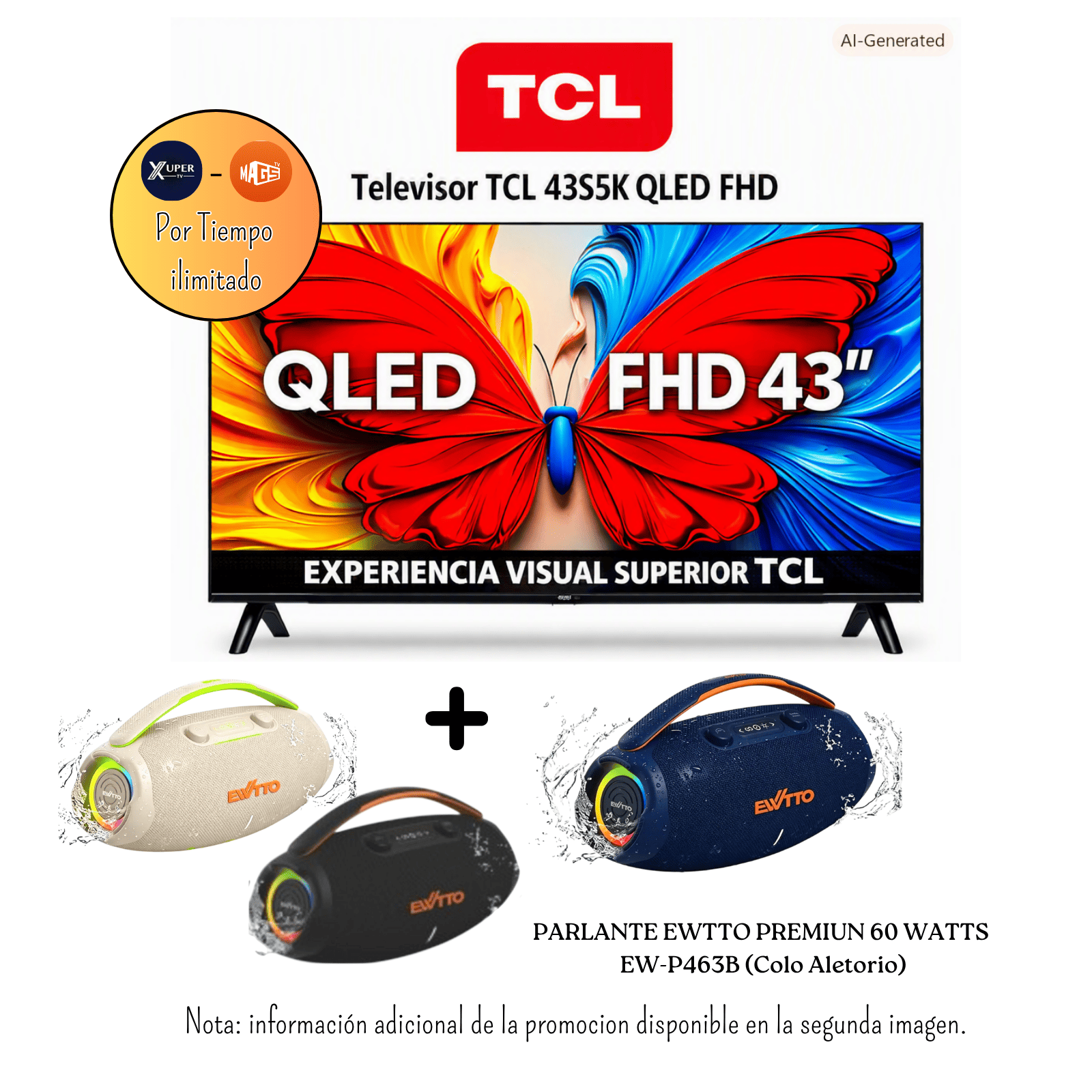 TELEVISOR TCL 43 PULGADAS FHD QLED GOOGLE TV 43S5K + PROMOCIÓN + PARLANTE EWTTO 60 WATTS EW-P463B - 1