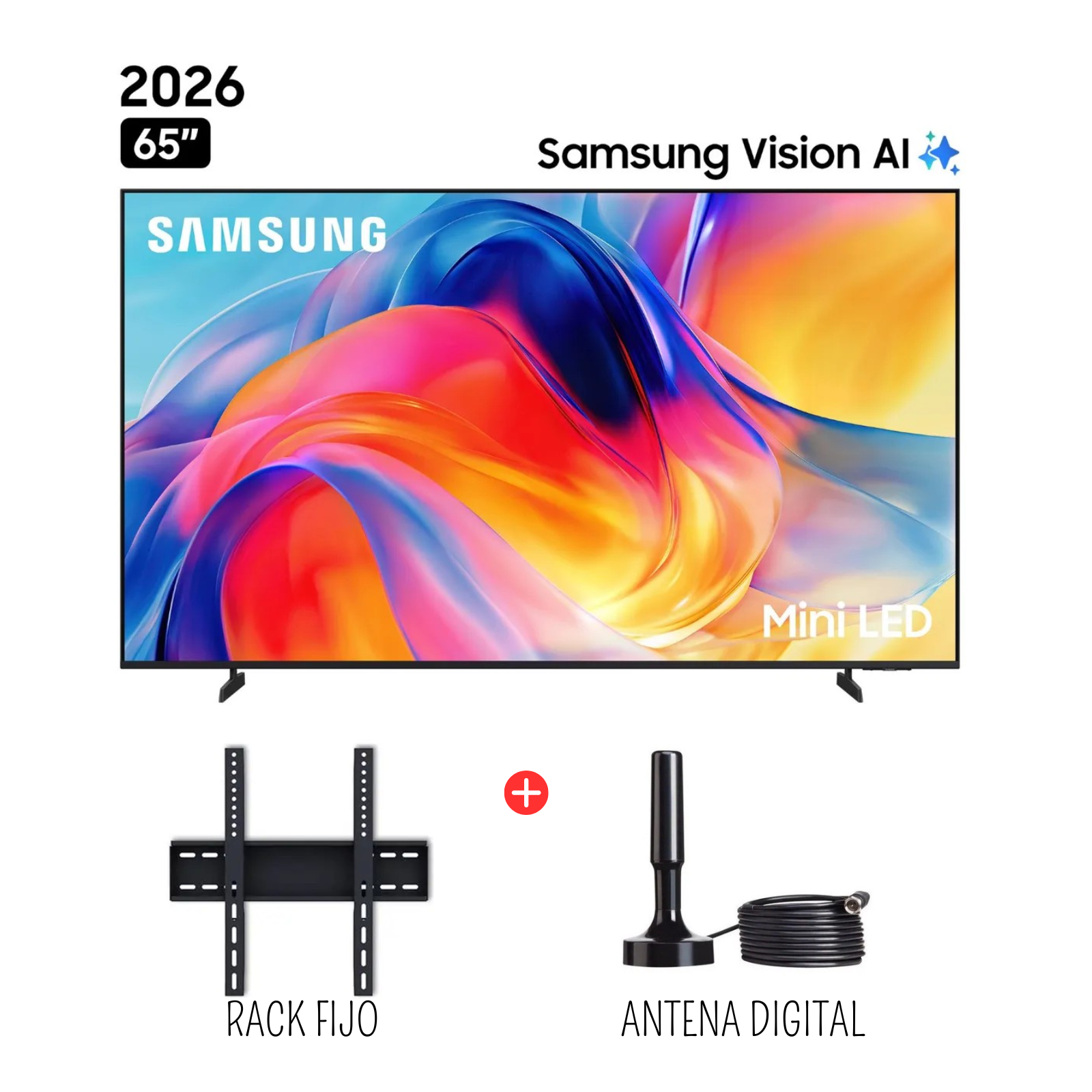TELEVISOR SAMSUNG 65 PULGADAS MINI LED UHD 4K TIZENOS UN65M70HAGXPE + RACK FIJO + ANTENA DIGTIAL - 1