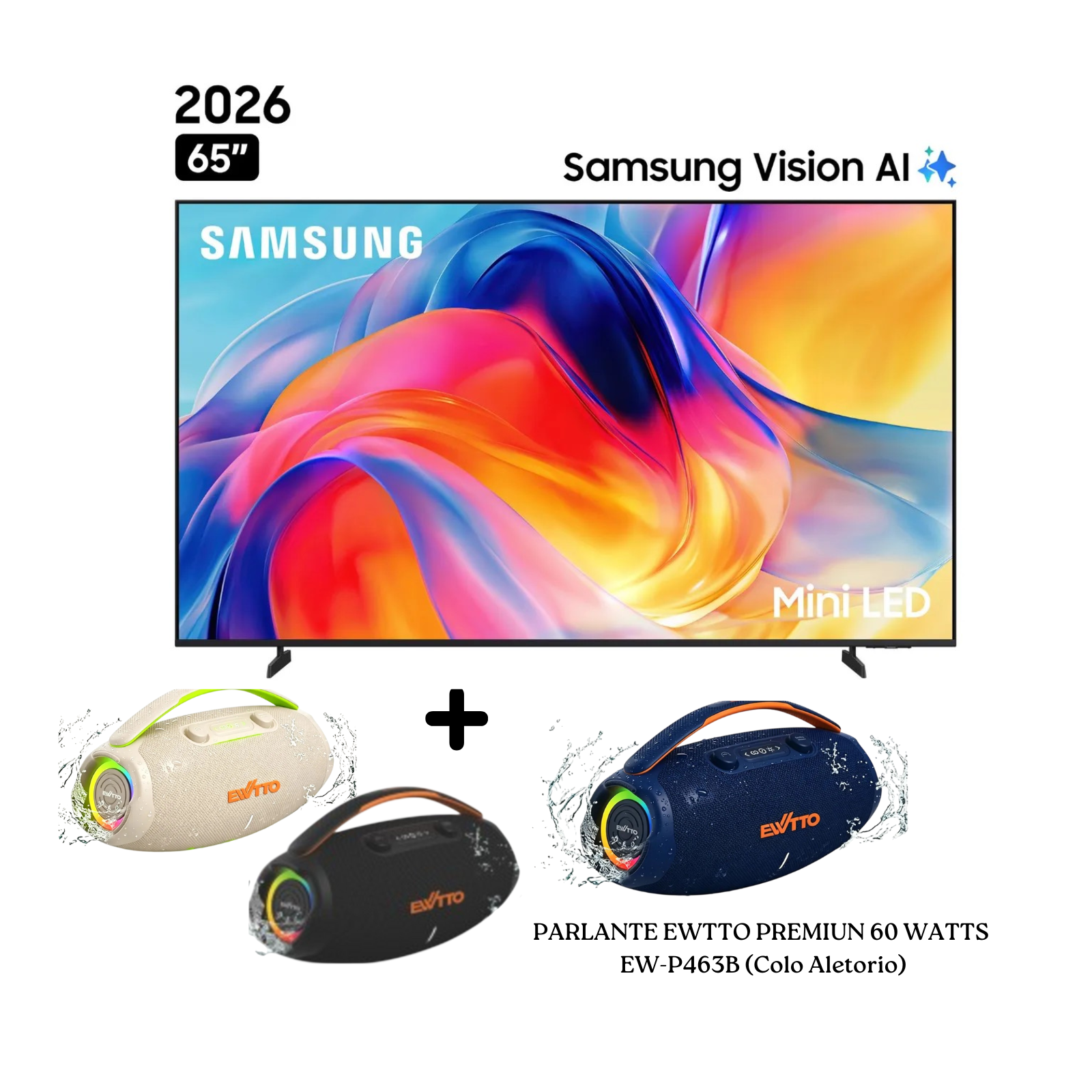 TELEVISOR SAMSUNG 65 PULGADAS MINI LED UHD 4K TIZENOS UN65M70HAGXPE + PARLANTE EWTTO 60W EW-P463B - 1