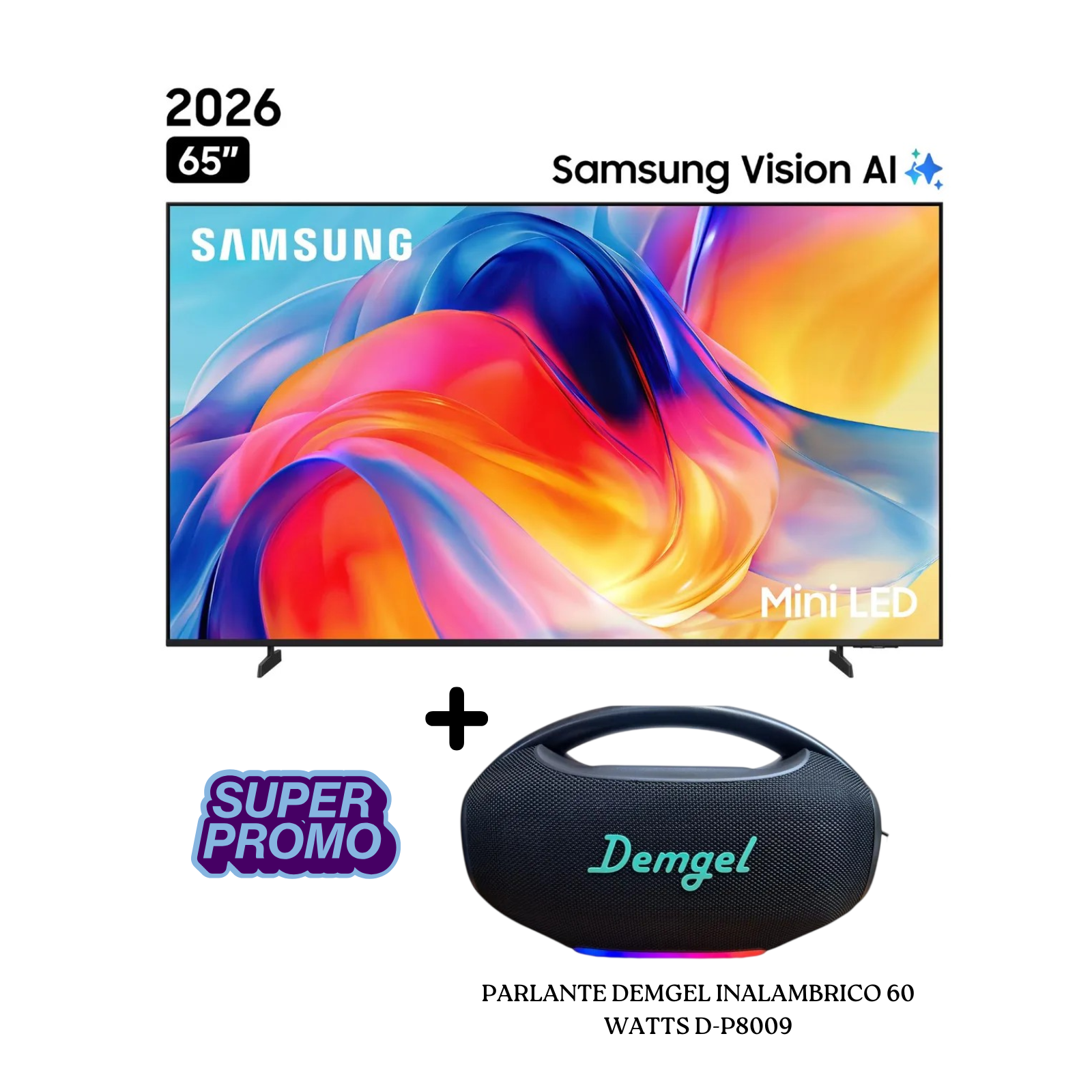 TELEVISOR SAMSUNG 65 PULGADAS MINI LED UHD 4K TIZENOS UN65M70HAGXPE + PARLANTE DEMGEL  60W D-P8009 - 1