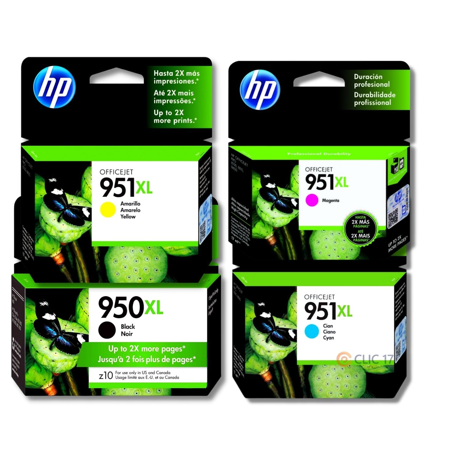 KIT TINTA HP 950XL, 951XL CYAN, MAGENTA, AMARILLO, NEGRO ORIGINAL - 1