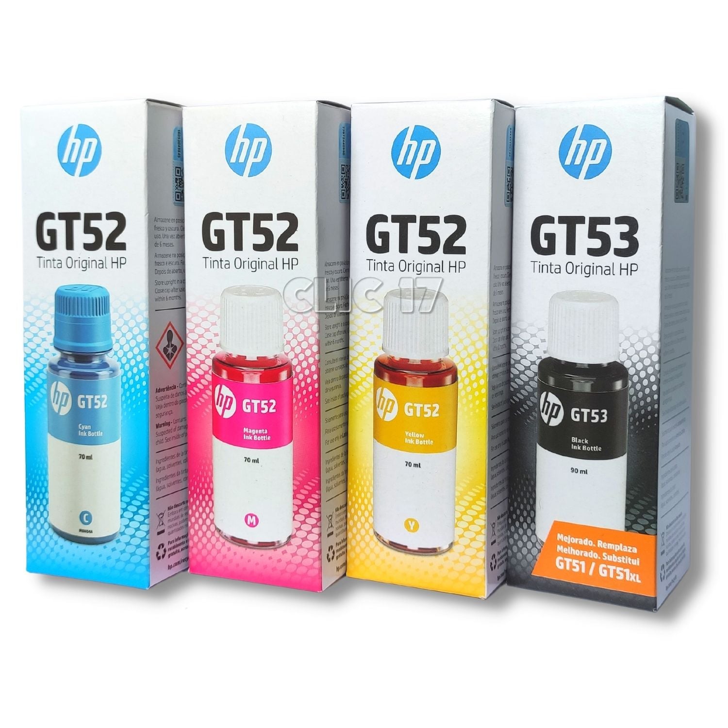 KIT TINTA HP GT52 Y GT53 CYAN, MAGENTA, AMARILLO, NEGRO ORIGINAL - 1