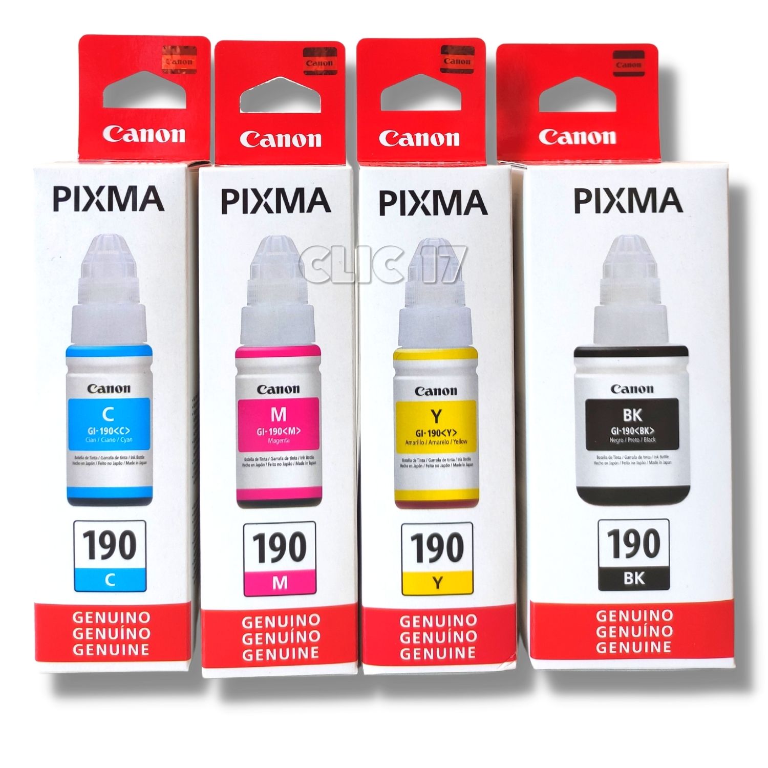 KIT TINTA CANON 190 CYAN, MAGENTA, AMARILLO, NEGRO ORIGINAL - 1