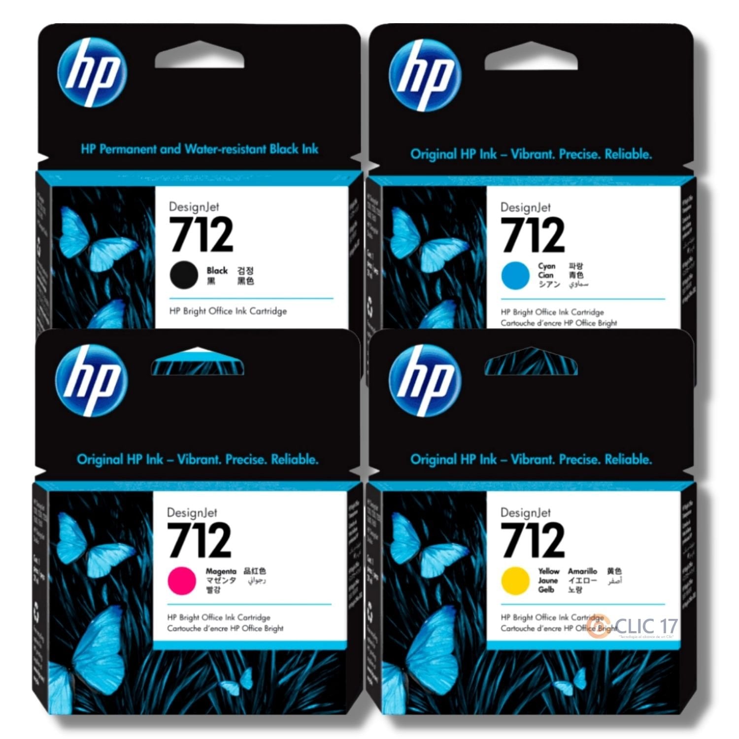 KIT TINTA HP 712 CYAN, MAGENTA, AMARILLO, NEGRO 38ML ORIGINAL - 1
