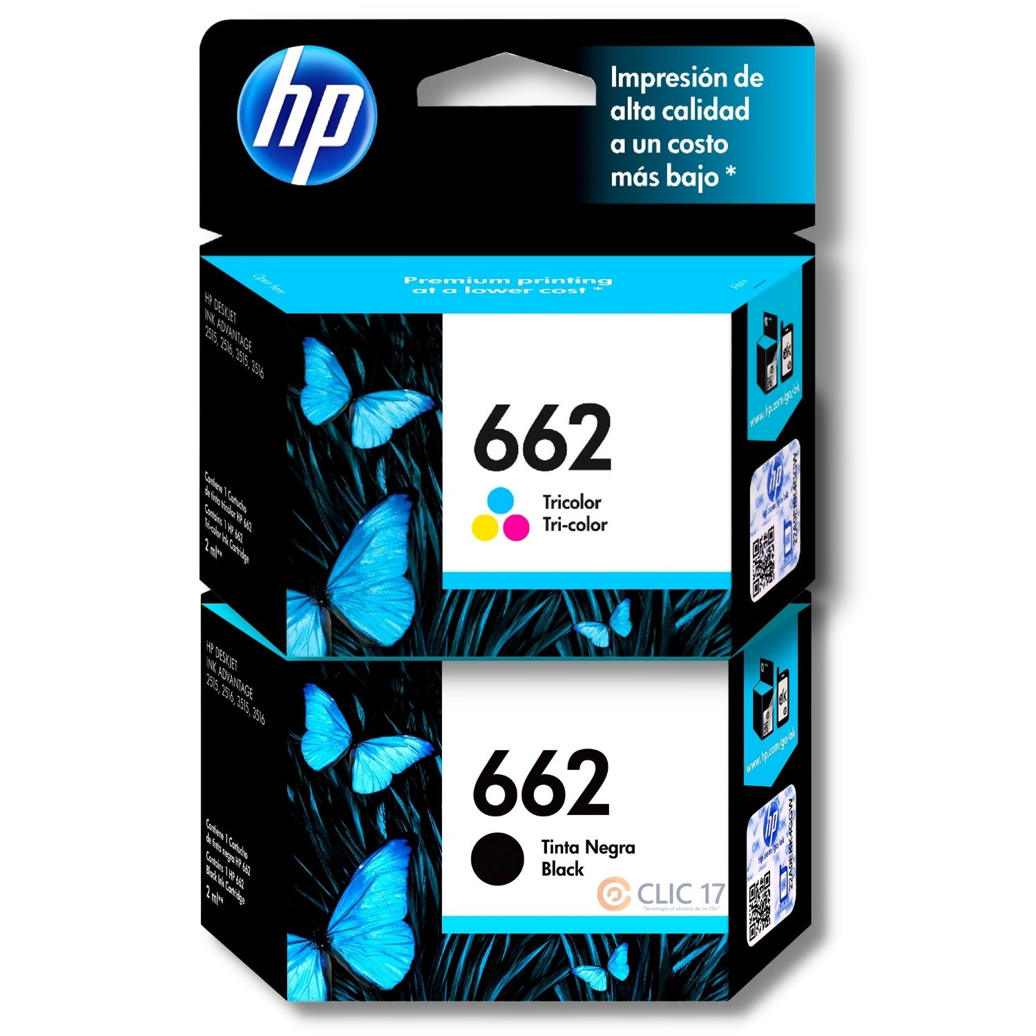 KIT TINTA HP 662 NEGRO, TRICOLOR ORIGINAL - 1