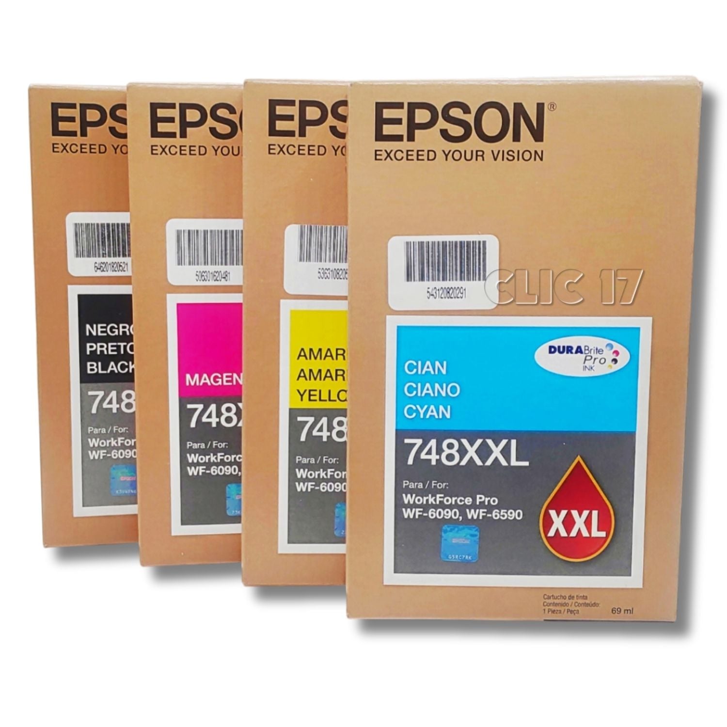 KIT TINTA EPSON T748XXL NEGRO CIAN MAGENTA AMARILLO ORIGINAL - 1