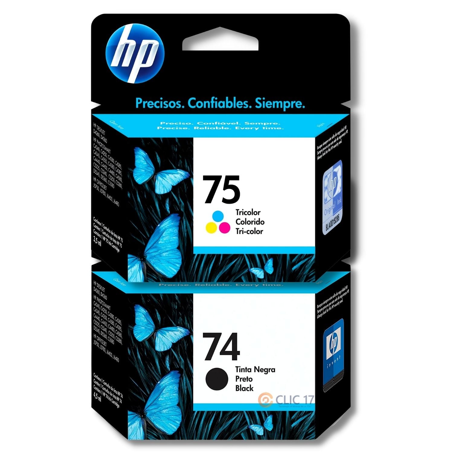 KIT TINTA HP 74, 75 NEGRO, TRICOLOR ORIGINAL - 1