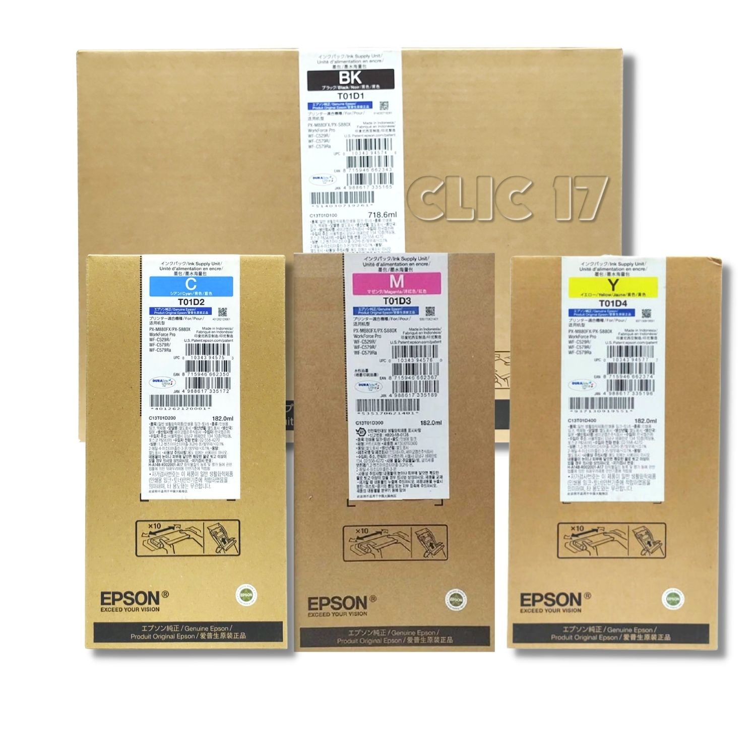 KIT TINTA EPSON T01D NEGRO CIAN MAGENTA AMARILLO ORIGINAL - 1