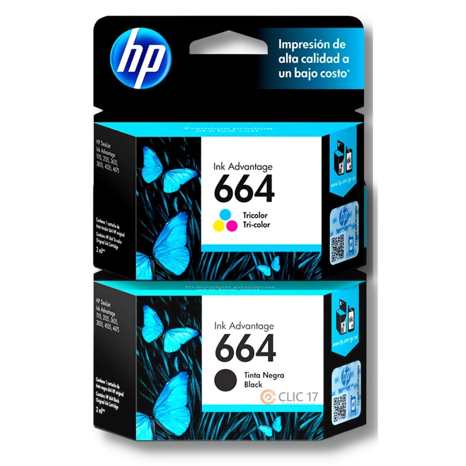 KIT TINTA HP 664 NEGRO, TRICOLOR ORIGINAL - 1