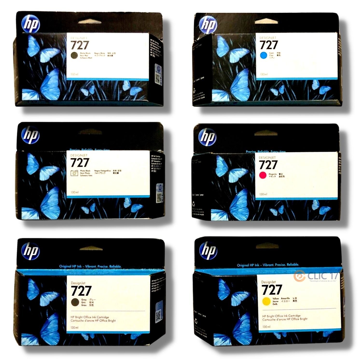 KIT TINTA HP 727 CYAN, MAGENTA, AMARILLO, MATE BLACK, PHOTO BLACK, GRAY ORIGINAL - 1