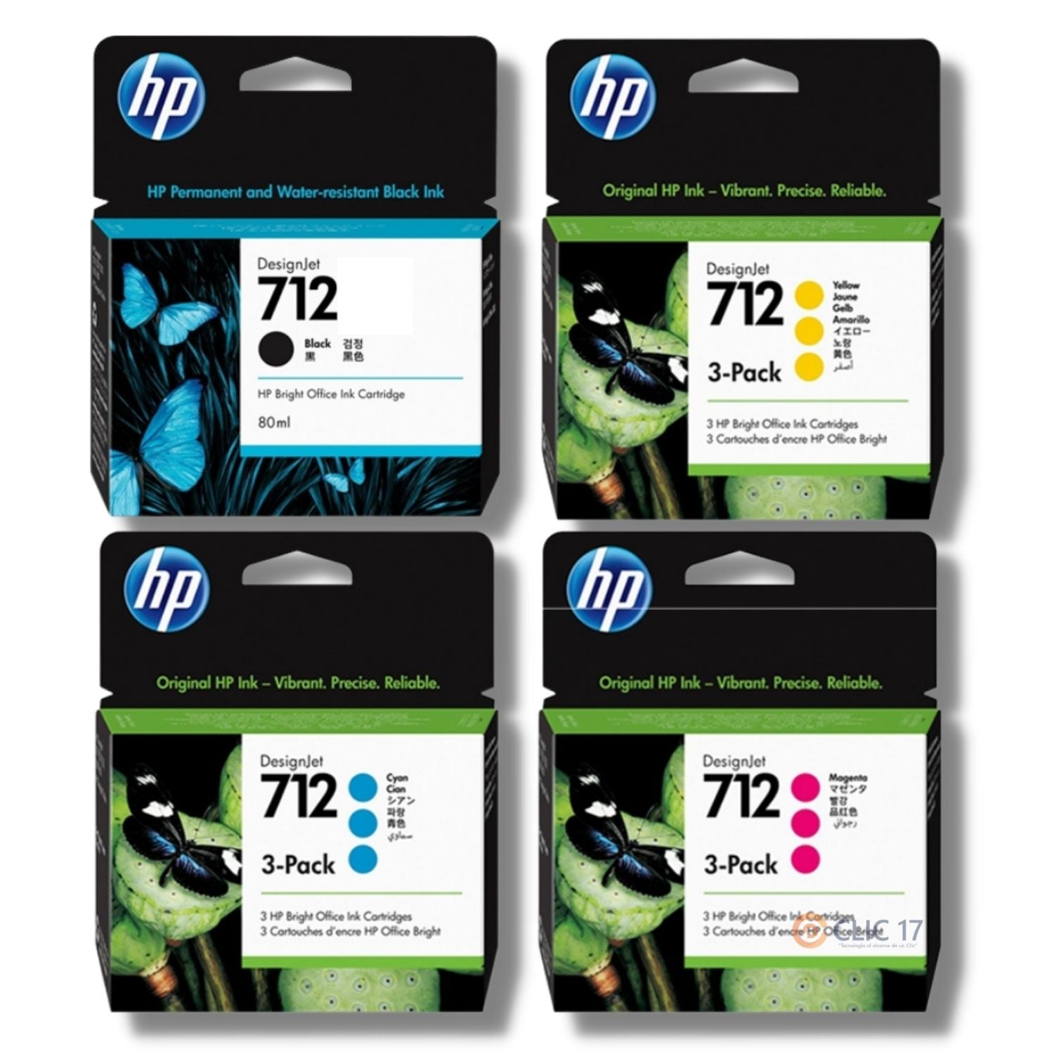 KIT TINTA HP 712 TRIPACK CYAN, MAGENTA, AMARILLO, NEGRO 80ML ORIGINAL - 1