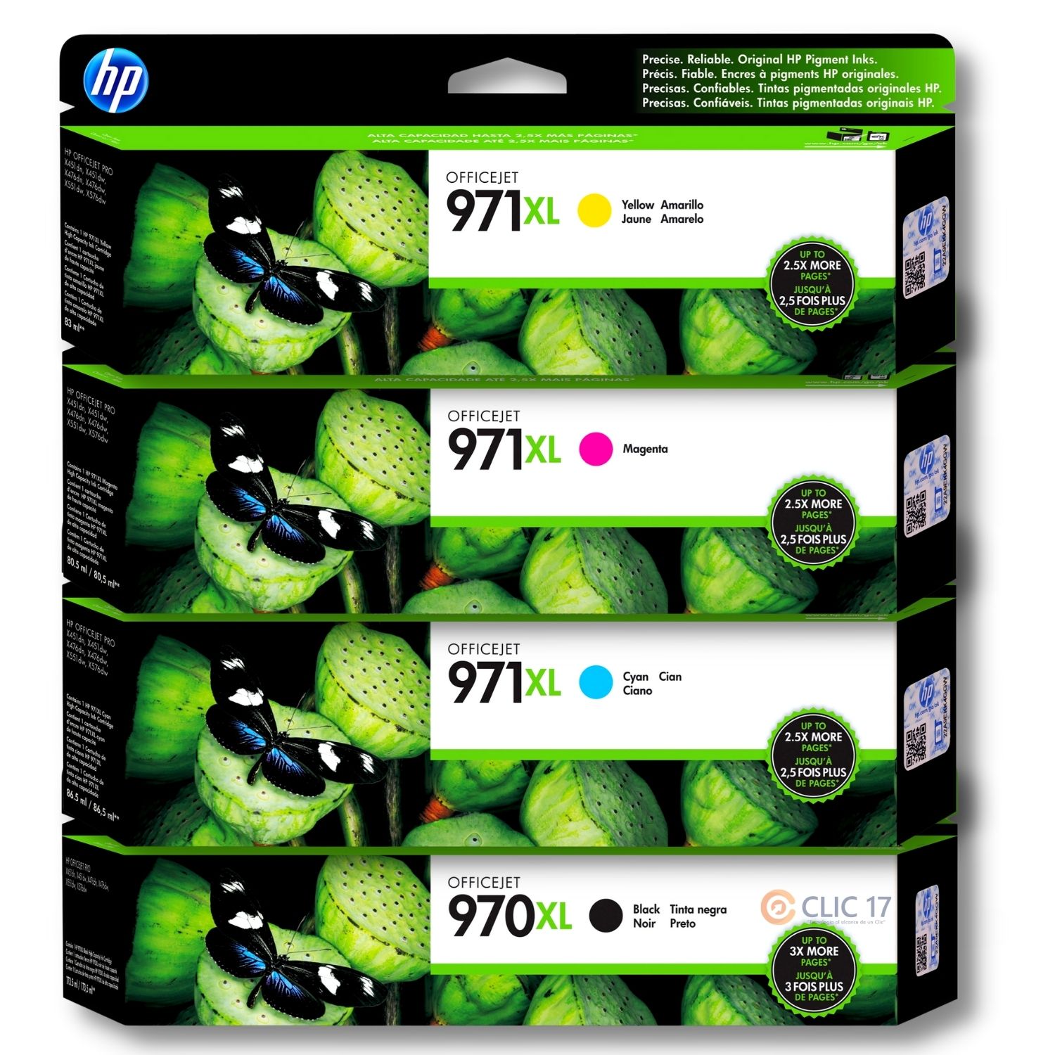 KIT TINTA HP 970XL, 971XL CYAN, MAGENTA, AMARILLO, NEGRO ORIGINAL - 1