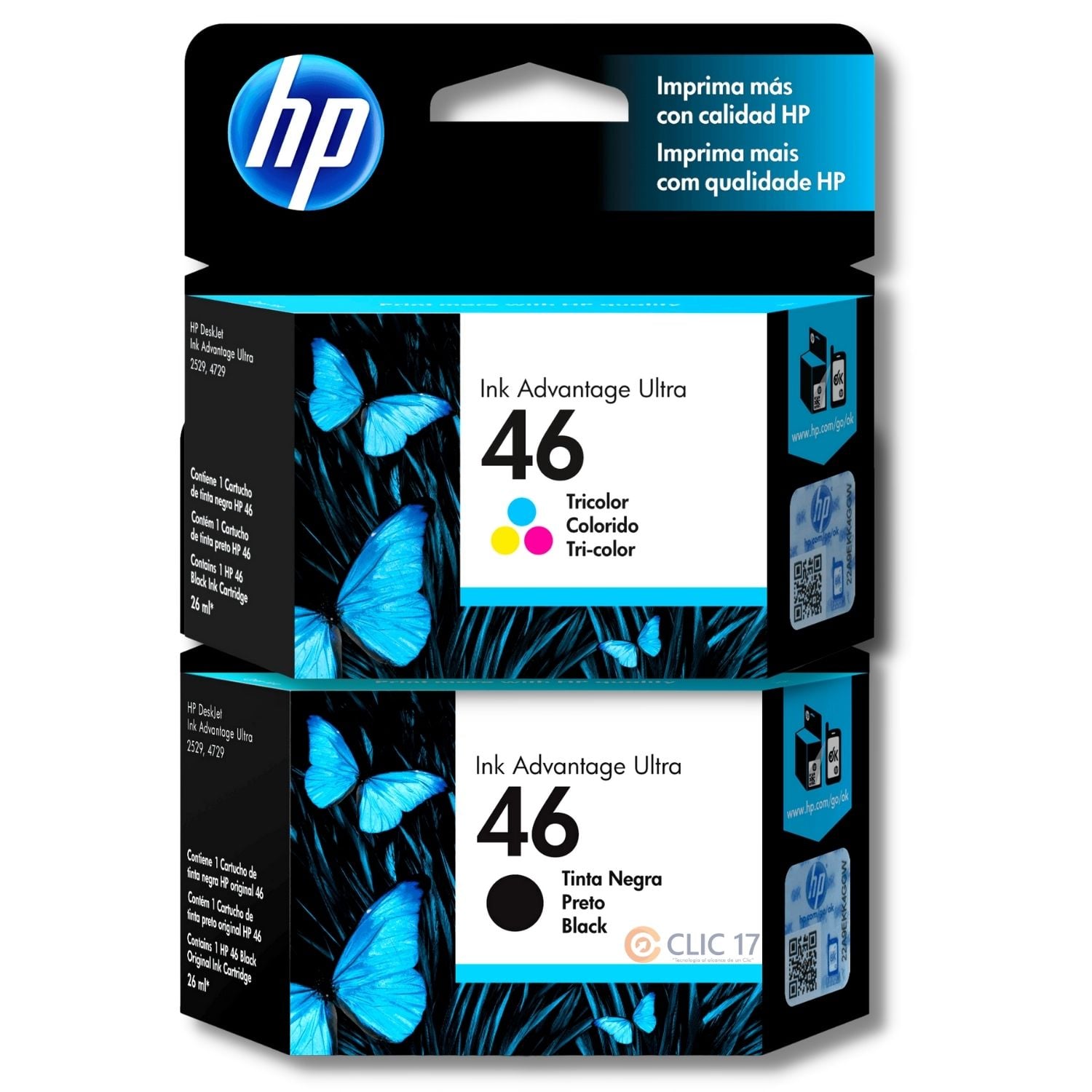 KIT TINTA HP 46 NEGRO, TRICOLOR ORIGINAL - 1