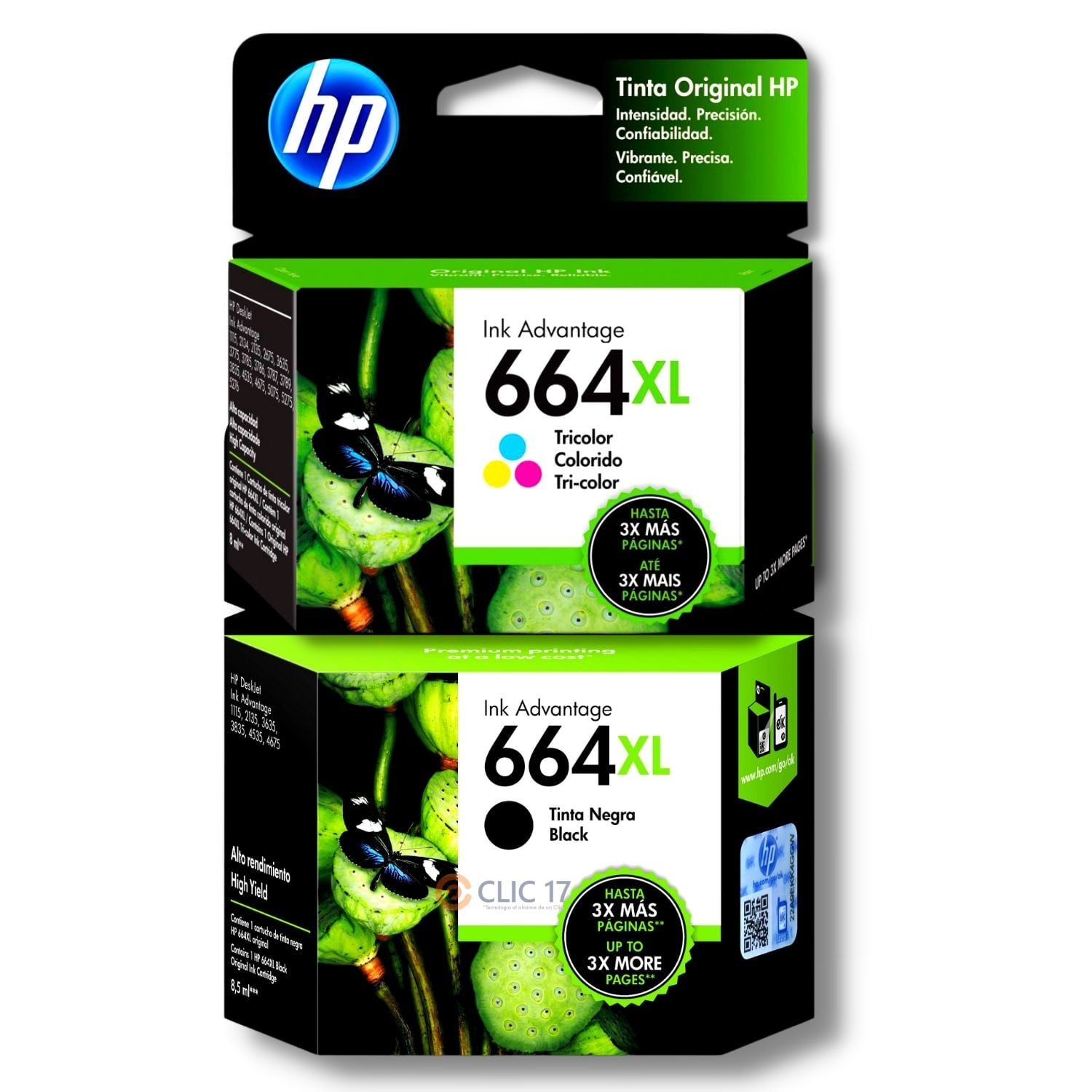 TINTA HP 664XL NEGRO Y TRICOLOR ORIGINAL - 1