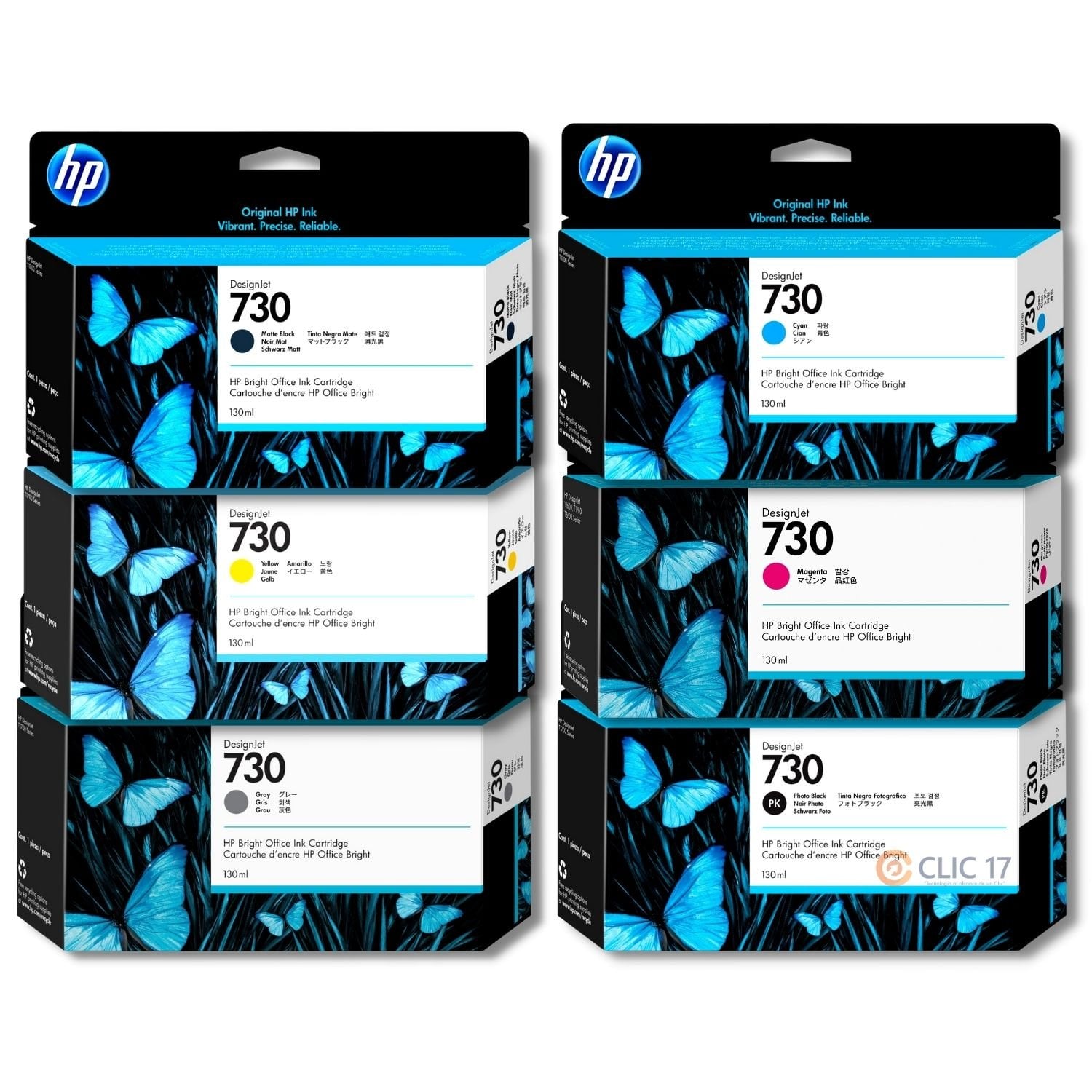 TINTA HP 730 130ML PACK DE 6 COLORES ORIGINAL - 1