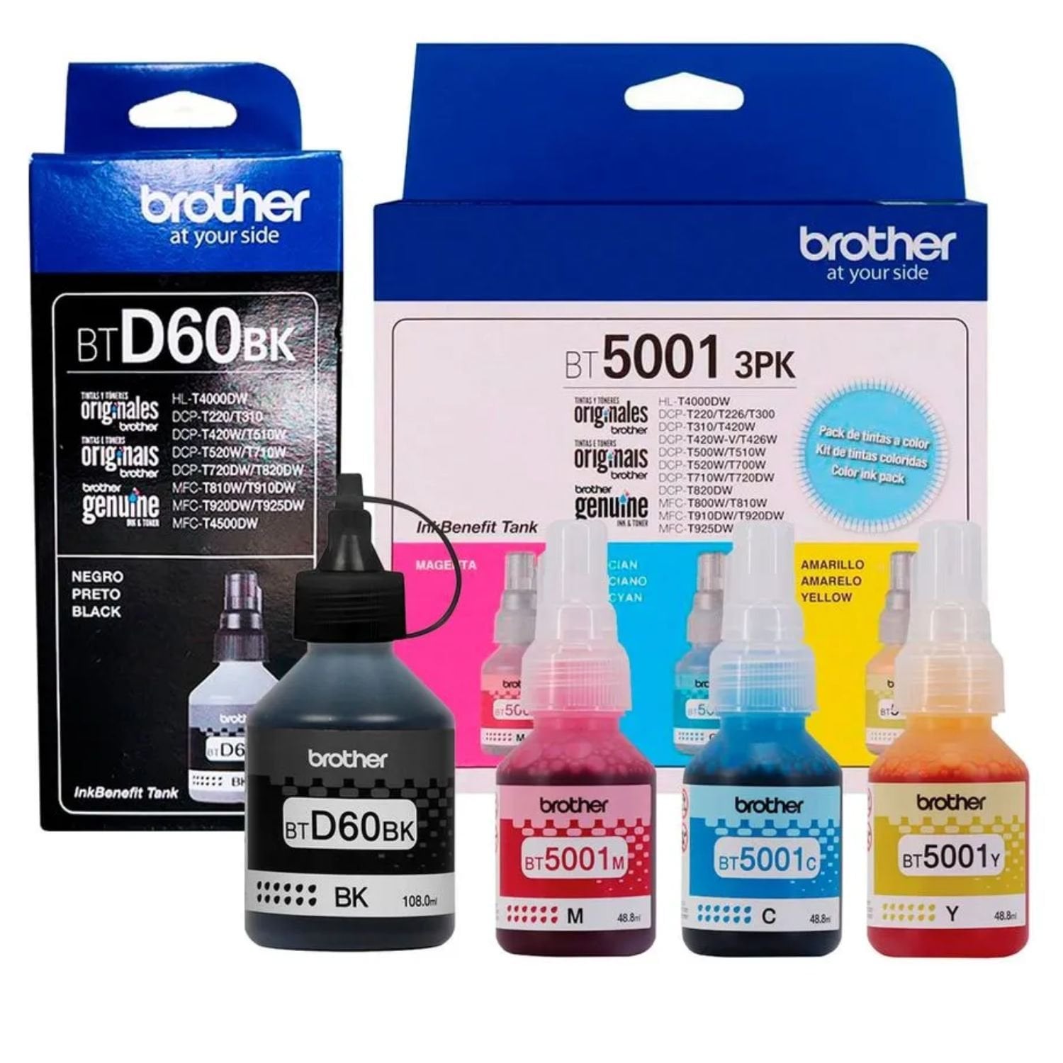 TINTA BROTHER BT5001 BTD60BK X4 COLORES ORIGINAL - 1
