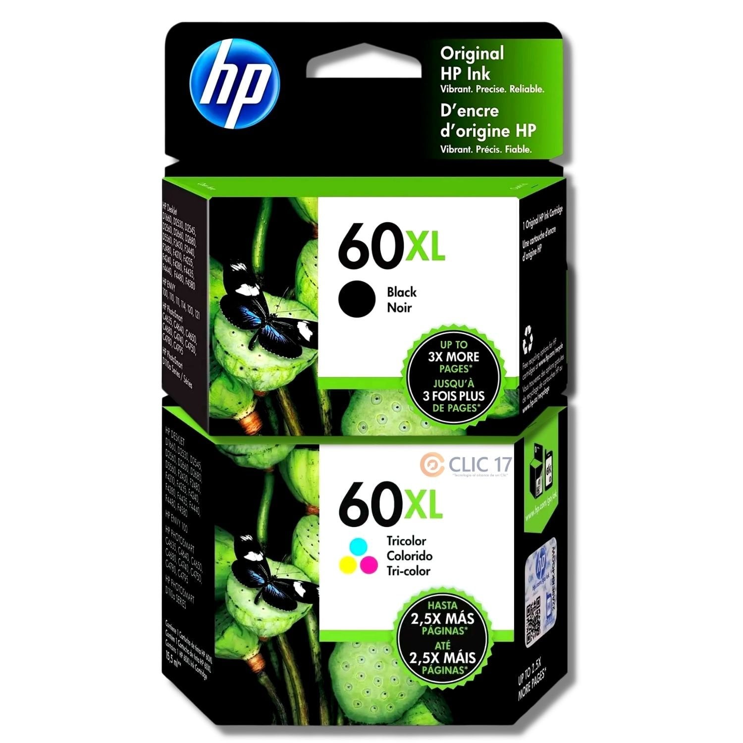 TINTA HP 60XL NEGRO Y TRICOLOR ORIGINAL - 1