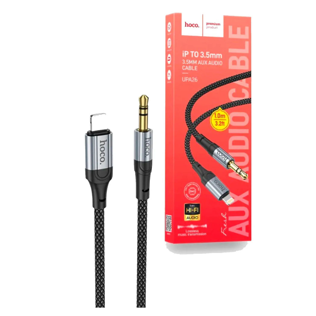 CABLE AUXILIAR AUDIO 3.5MM TO LIGHTNING HOCO UPA26 NEGRO - 2