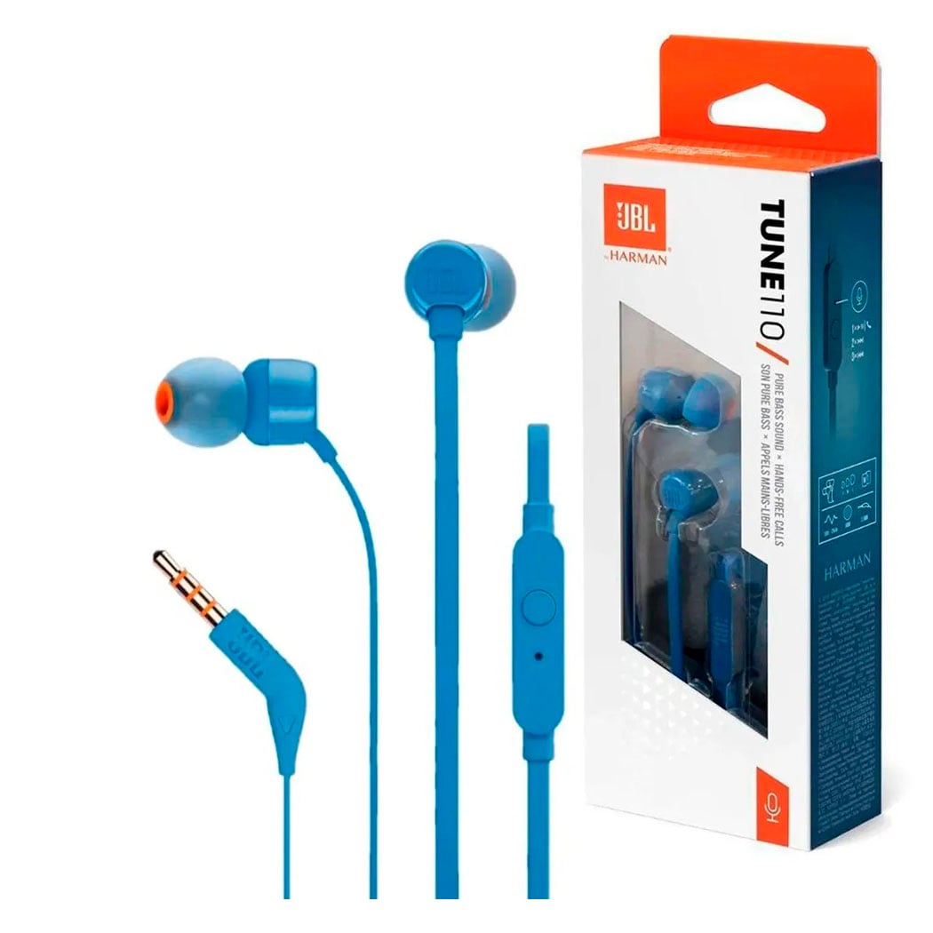 AUDÍFONO JBL TUNE 110 IN EAR AZUL CON MICRÓFONO - 1